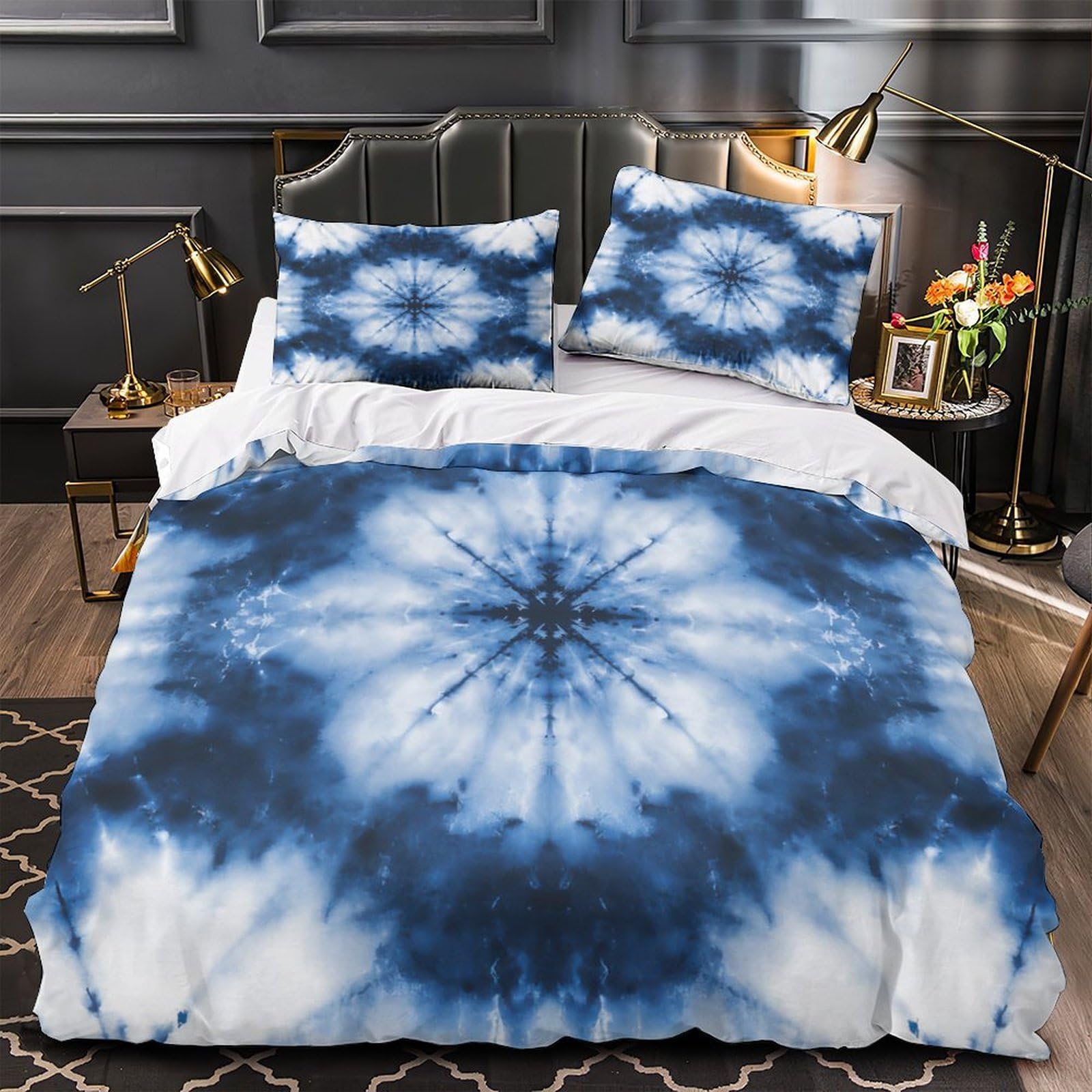 Housse de couette 135x200 cm bleu avec motif mandala abstrait 3D