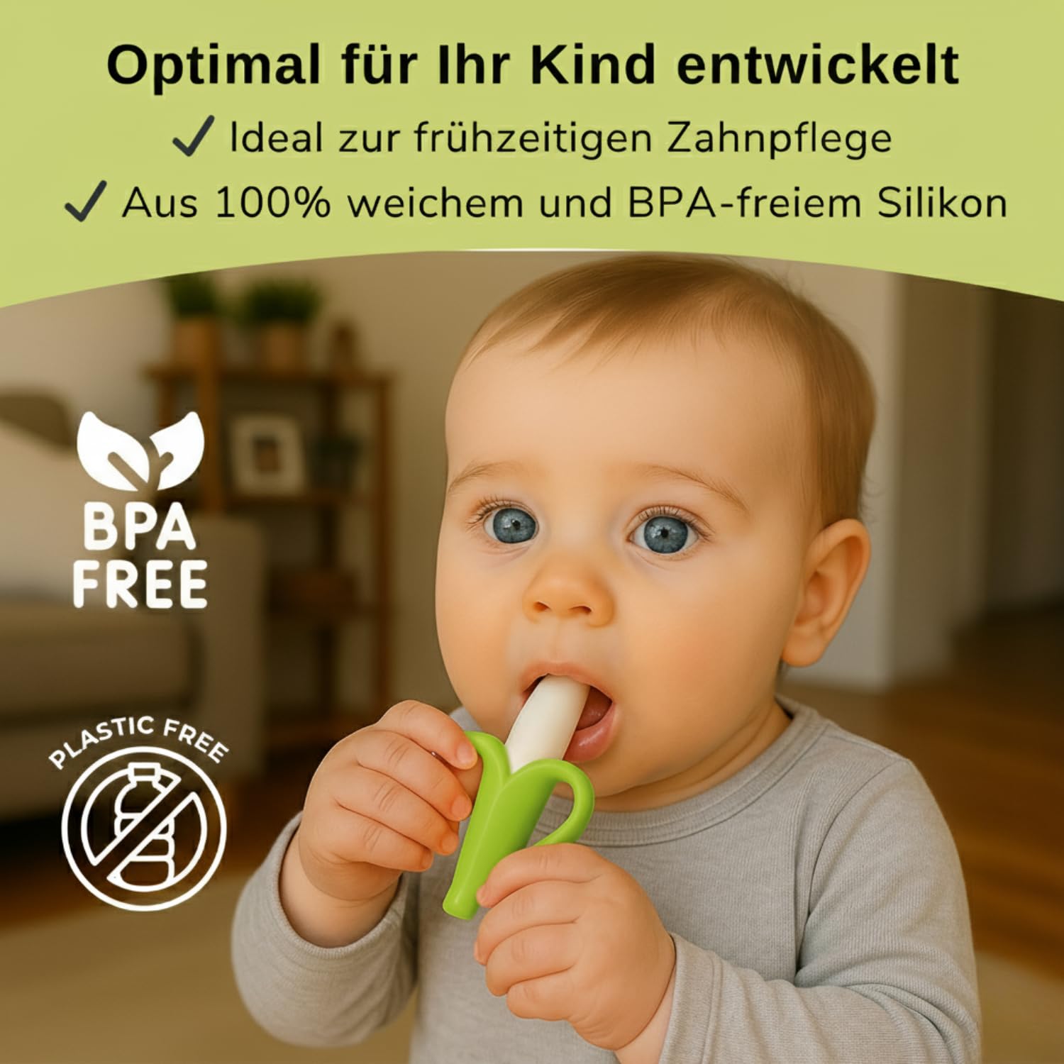Teether for Babies - Banana Teething Toothbrush - Available in Different Colours with Free Pouch, Grün, 1 Stück (1er Pack) - Image 3