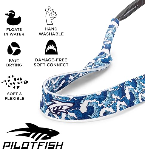 Miniatura 3 de Pilotfish Correa de neopreno para lentes de sol, retenedor de gafas de neopreno, cordón flotante seguro para lentes de sol con extremos