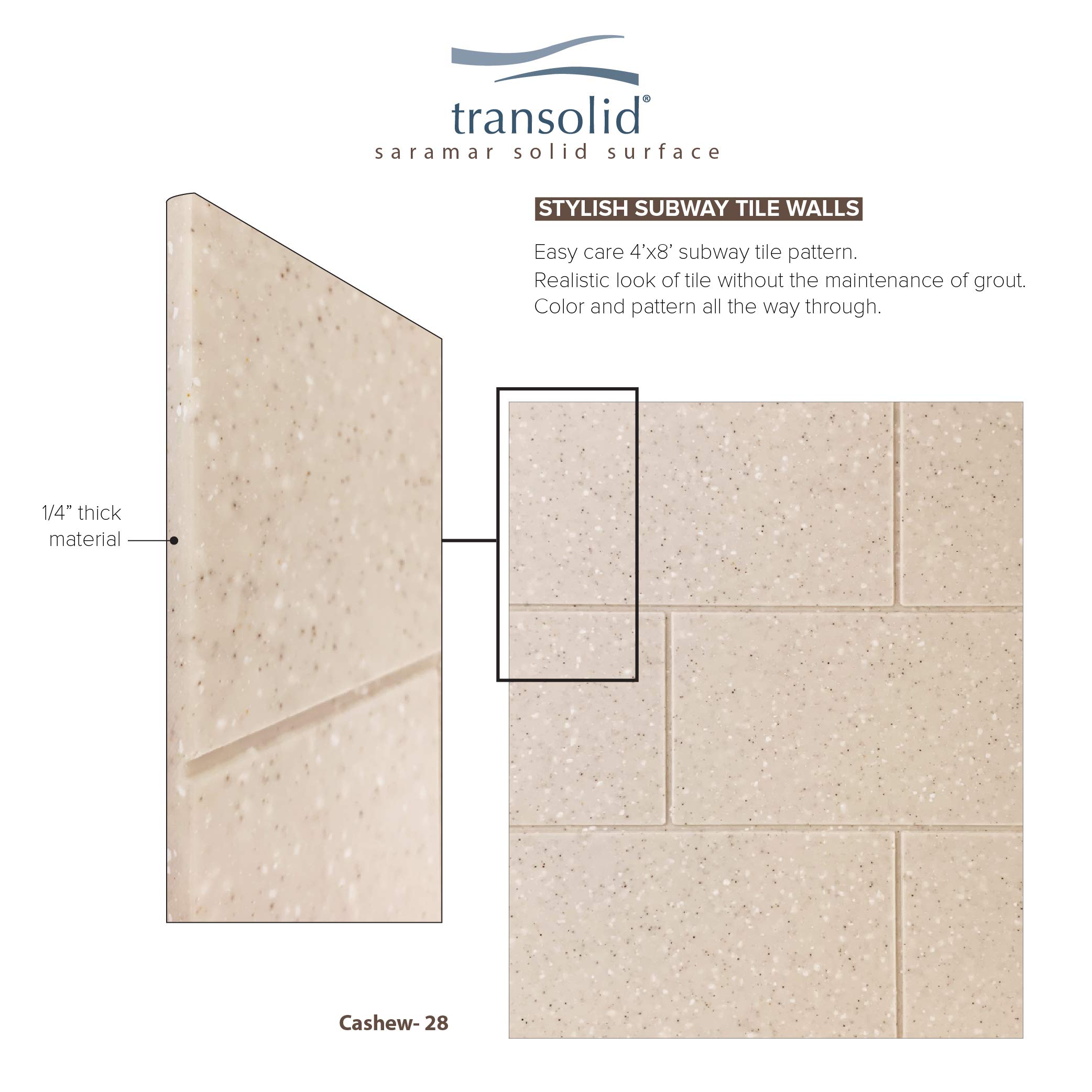 Transolid SWK363696-28 SaraMar 36-in X 96-in Glue 3-Piece Shower 