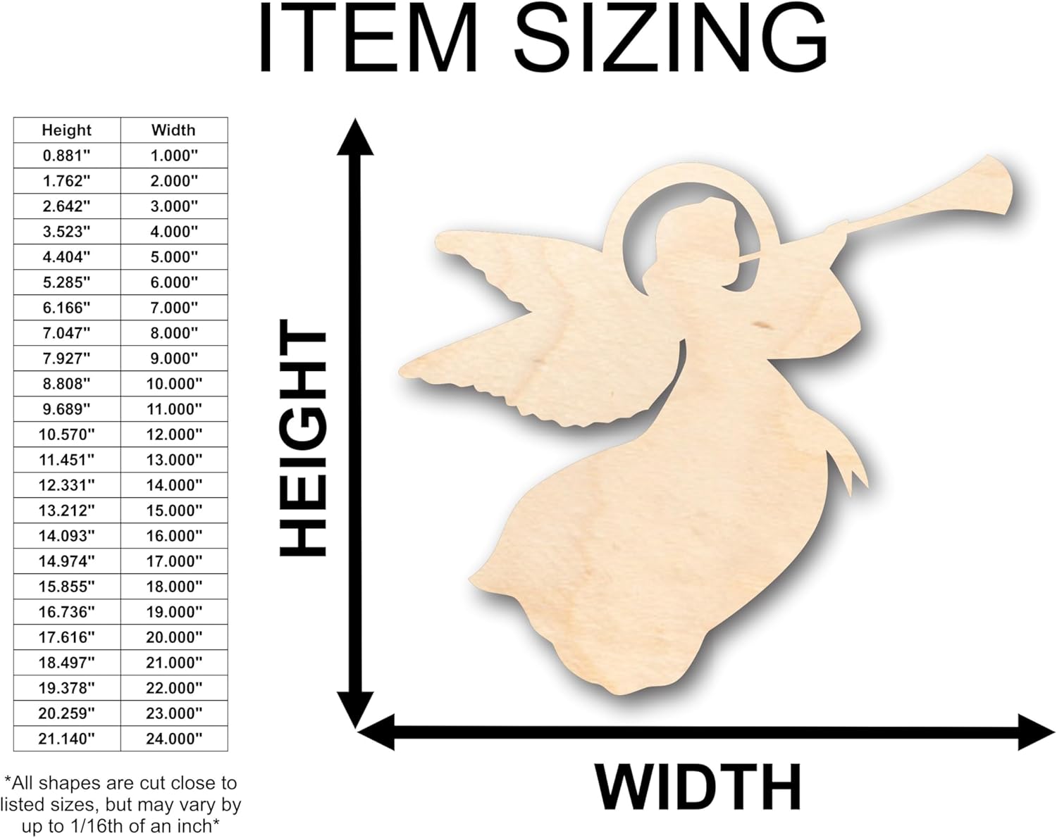 Unfinished Wood Angel Trumpet Shape Christmas Craft up to 46" DIY 46" / 1"