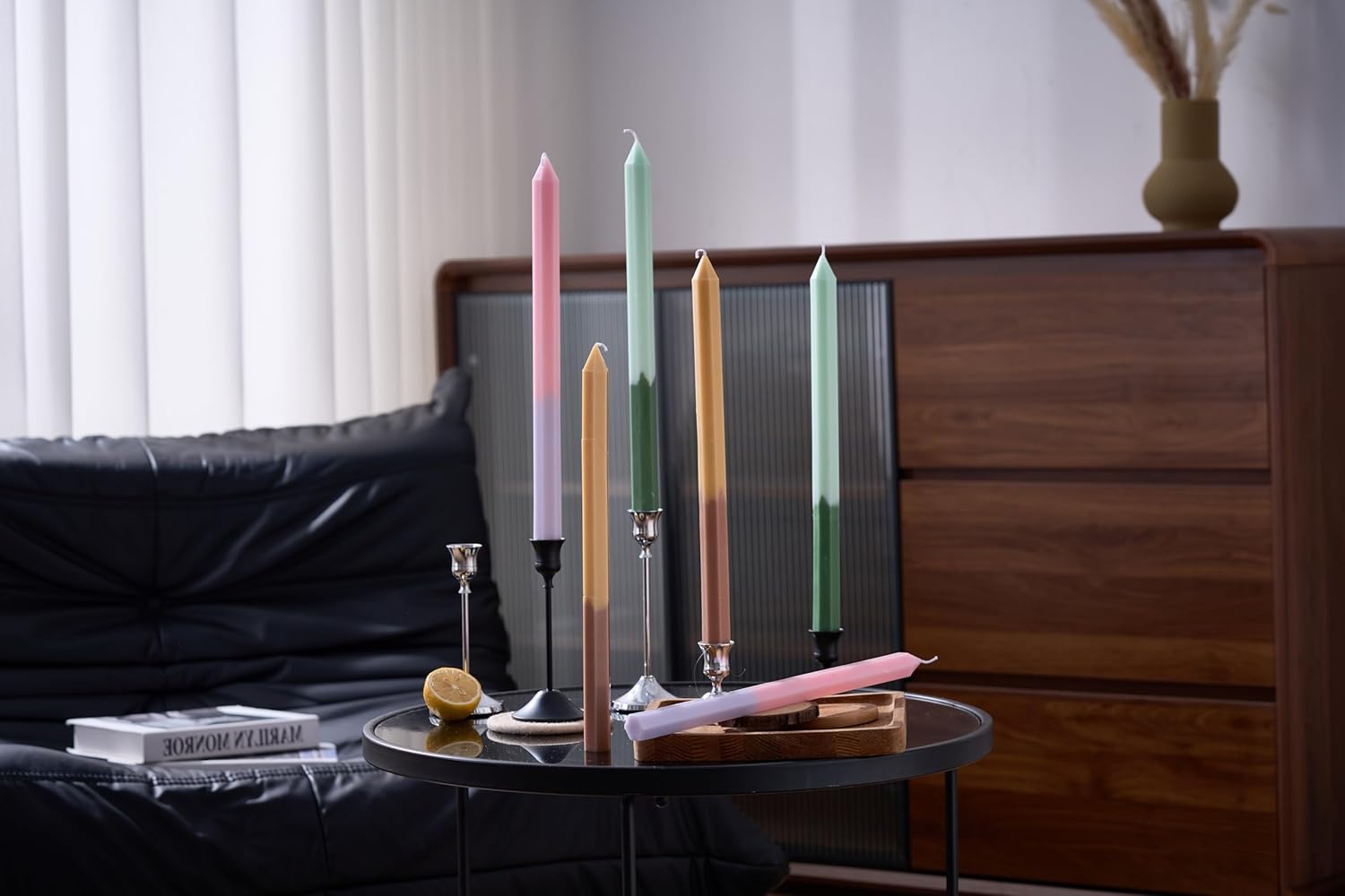 Tall Unscented Hexagonal Multi Color Taper Candles (6 Pack) Smokeless Unscented Taper Candle Long Burning Hand Poured 13.8 inch Candlesticks Ideal for Weddings Dinner Parties Home Decor