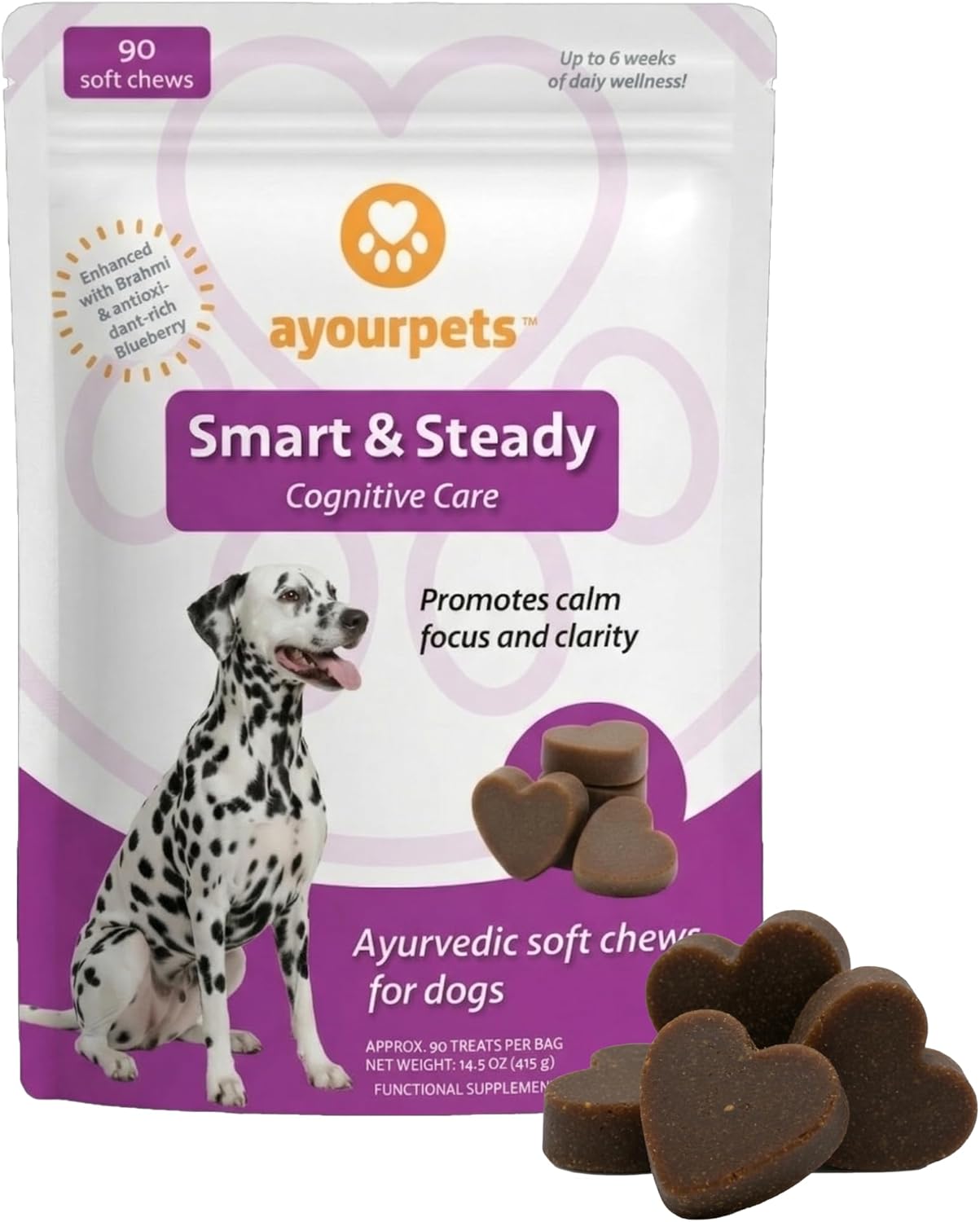 Smart & Steady Cognitive Care Soft Chews for Aging Dogs – Ayurveda-Inspired Botanical Focus, Calm Behavior & Mental Balance Support – Fish Flavor – for All Breeds & Sizes – 90 Count
