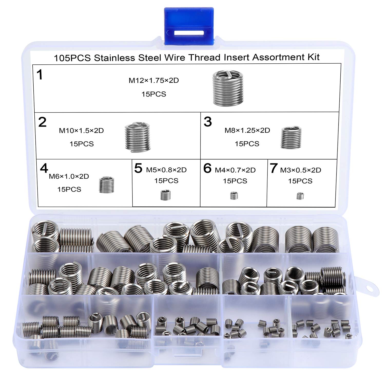 WiMas 105Pcs Helicoil Type Thread Inserts, Stainless Steel Wire Thread