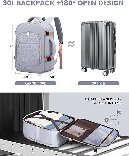 Miniatura 5 de LOVEVOOK Mochila de mano aprobada por vuelo, mochila de viaje para laptop de 35 litros para mujer, mochila grande con 3 cubos de embalaje.., Plata