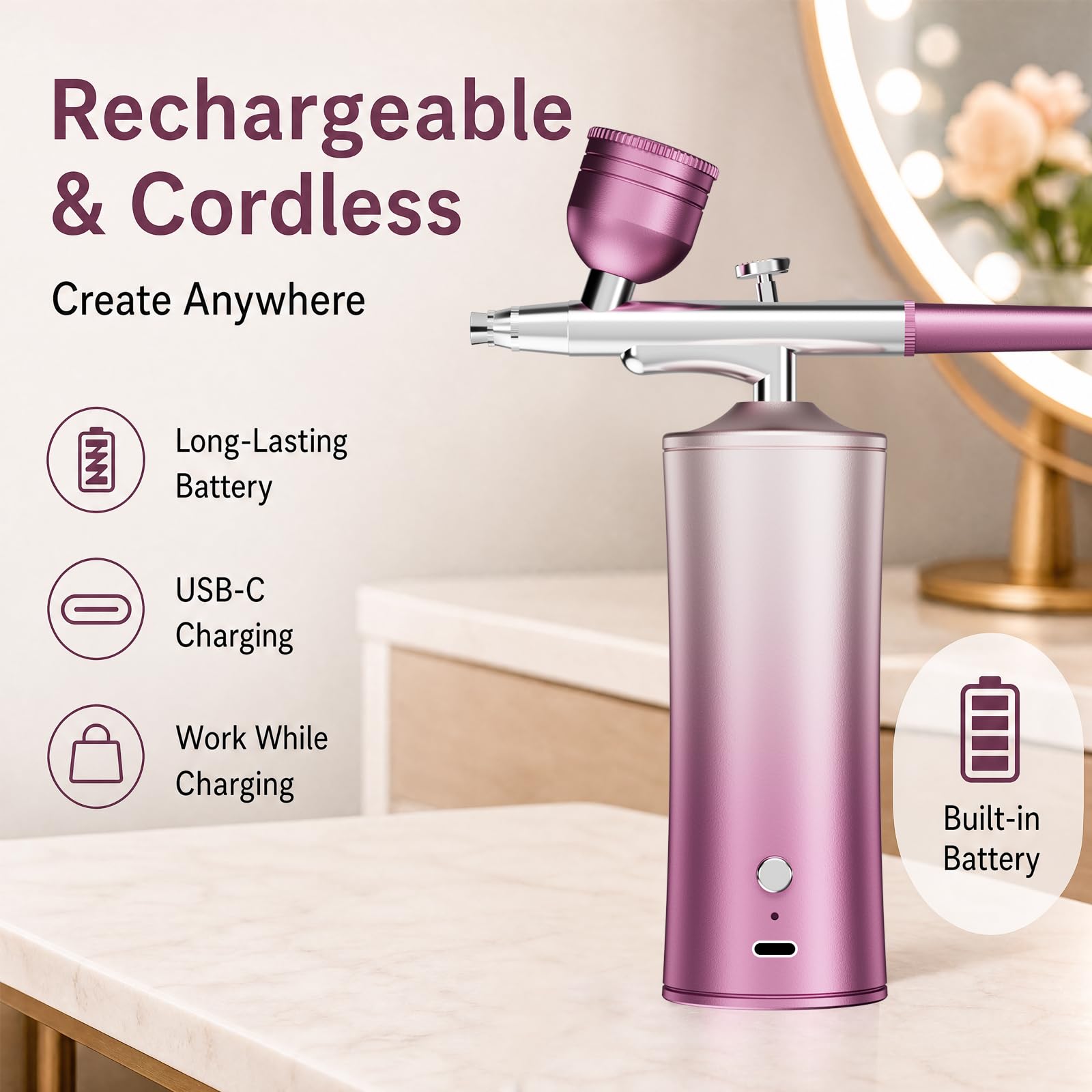 Cordless Airbrush Kit - Nail Art, Makeup & More -2