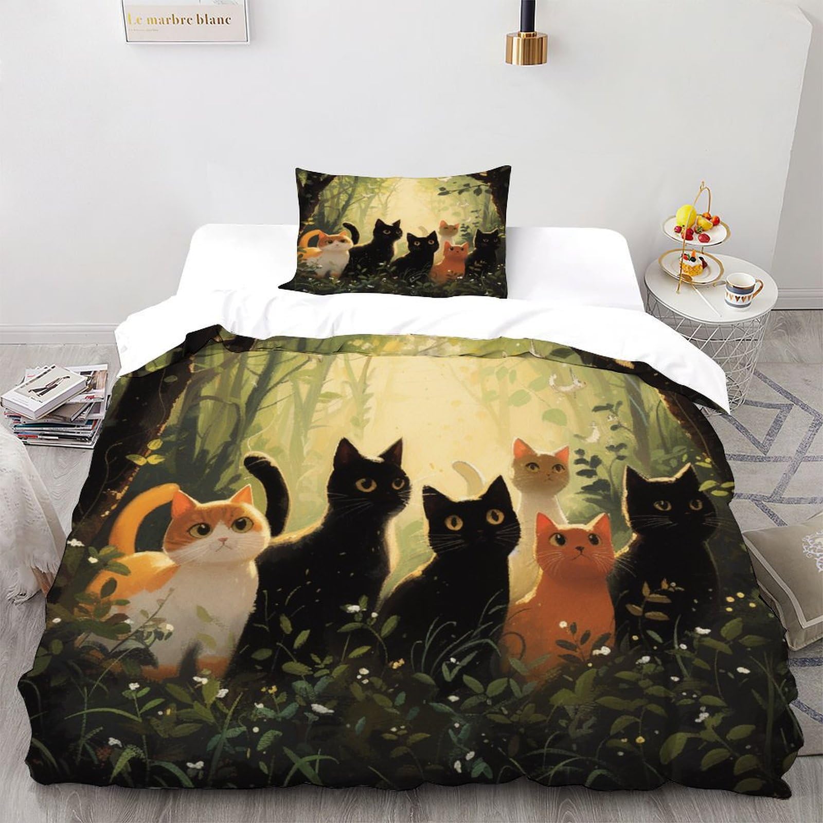 Housse de couette chat 135x200 cm facile à laver qui ne se repasse pas