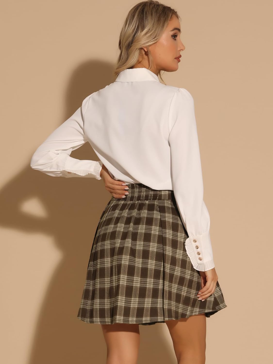 Allegra K Plaid Mini Skirt for Women's Tartan A-Line Buffalo Vintage Pleated Skirts - Image 3
