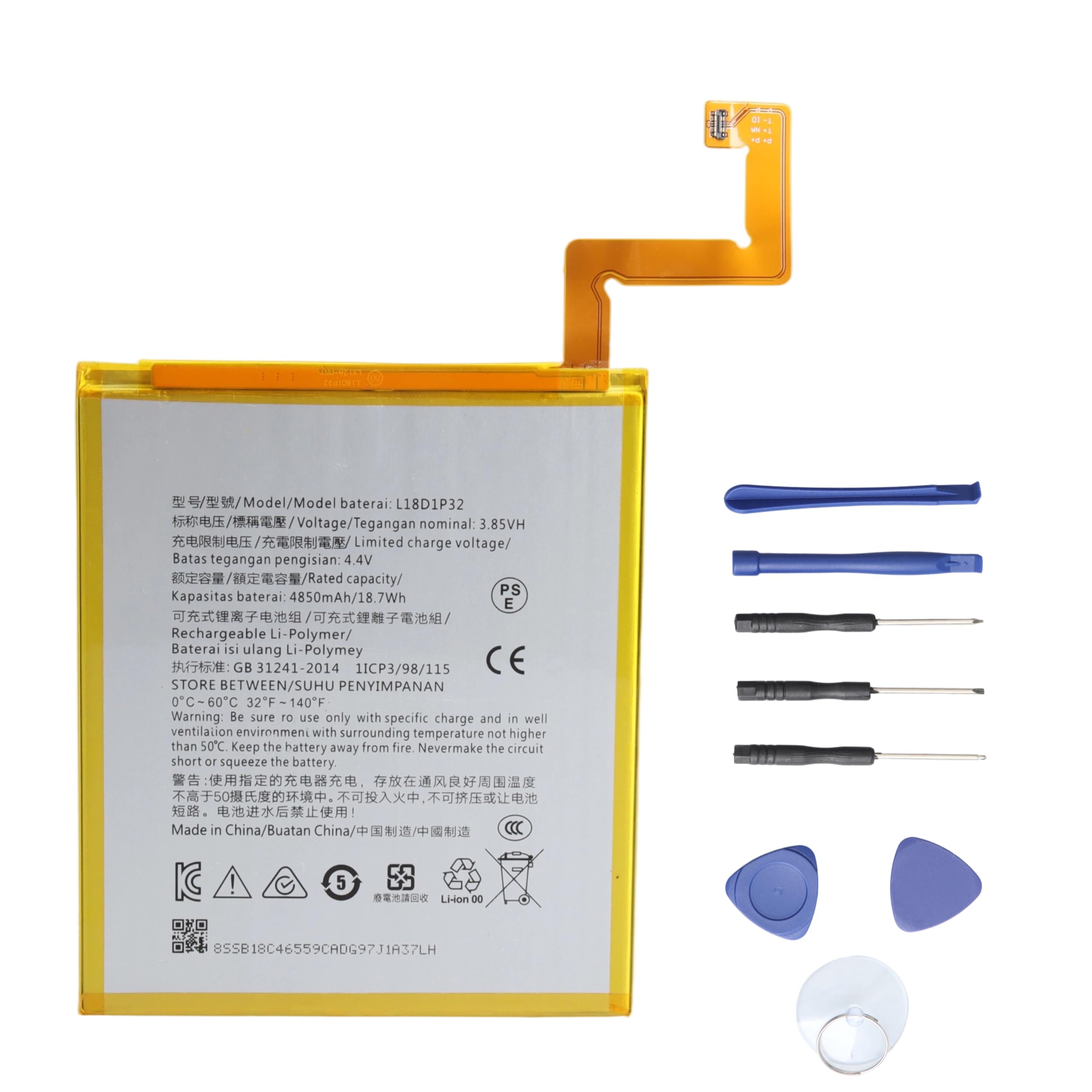 L18D1P32 Tablet Akku Kompatibel mit Lenovo Tab M10 HD TB-X505F TB-X505L TB-X505X, TB-X605F TB-X605L TB-X605M TB-X605C TB-X605LC TB-X605FC, mit Werkzeugset - 4850mAh 18.7Wh 3.85V