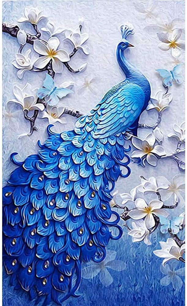 SanerDirect 5D DIY Diamond Painting Kit, Blue Peacock Crystal Rhinestone Diamond Art, Full Round Drill Diamond Craft for Home Wall Decor (35x24 inch)