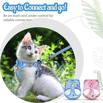 Cat Harness and Leash Escape Proof for Walking, Adjustable Soft Kitten Harness with Reflective Straps Step in Cat Vest Harness for Small Kitten and XS Dogs (Blue, XXS-Chest(8.7-10.2))
