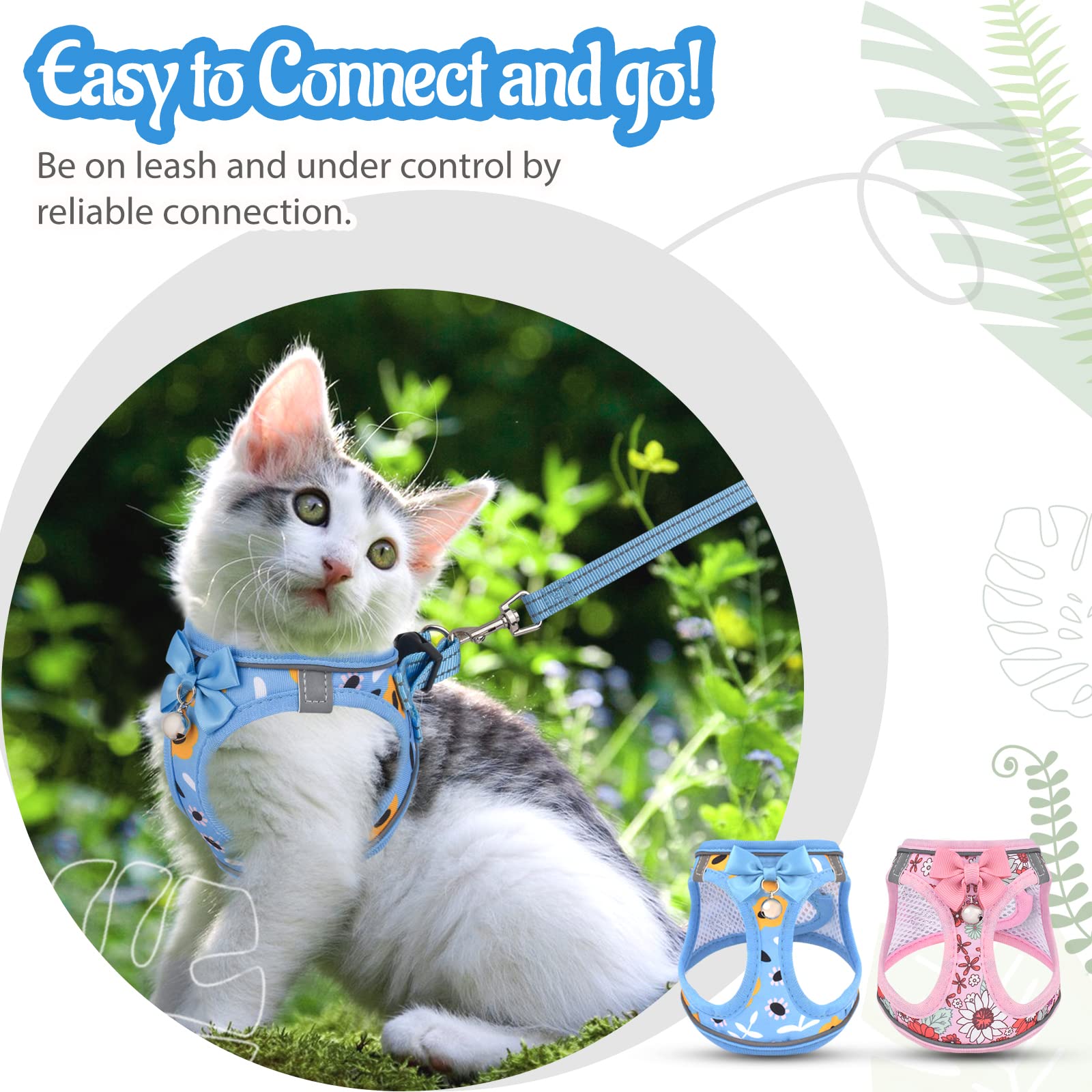 Arnés y Correa para Gatos a Prueba de Escape para Caminar, arnés Suave Ajustable con Correas Reflectantes, arnés de Chaleco para Gatos pequeños y Perros XS