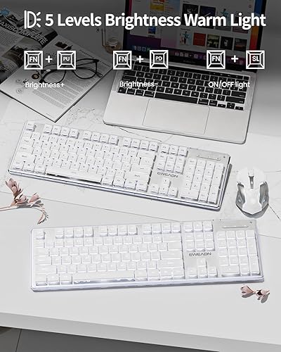 Miniatura 24 de V3 - Combo de teclado y mouse inalámbricos, Bluetooth/2.4G recargable, con iluminación silenciosa, teclado y mouse con retroiluminación blanca,