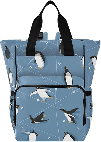 Linda mochila de pañales de patinaje de pingüinos para bebés, niños y niñas, bolsa de viaje con correas para cochecito y almacenamiento de botellas,