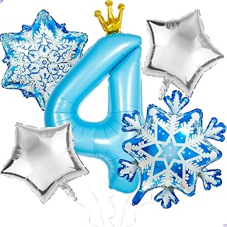 Frozen 4th Birthday Party Decorations Balloon, 40" Elsa 4 Balloon with Crown SnowFlake Foil Mylar Balloons for Princess Anna Elsa Frozen Theme Birthday Supplies, Birthday Decorations, Party Favors