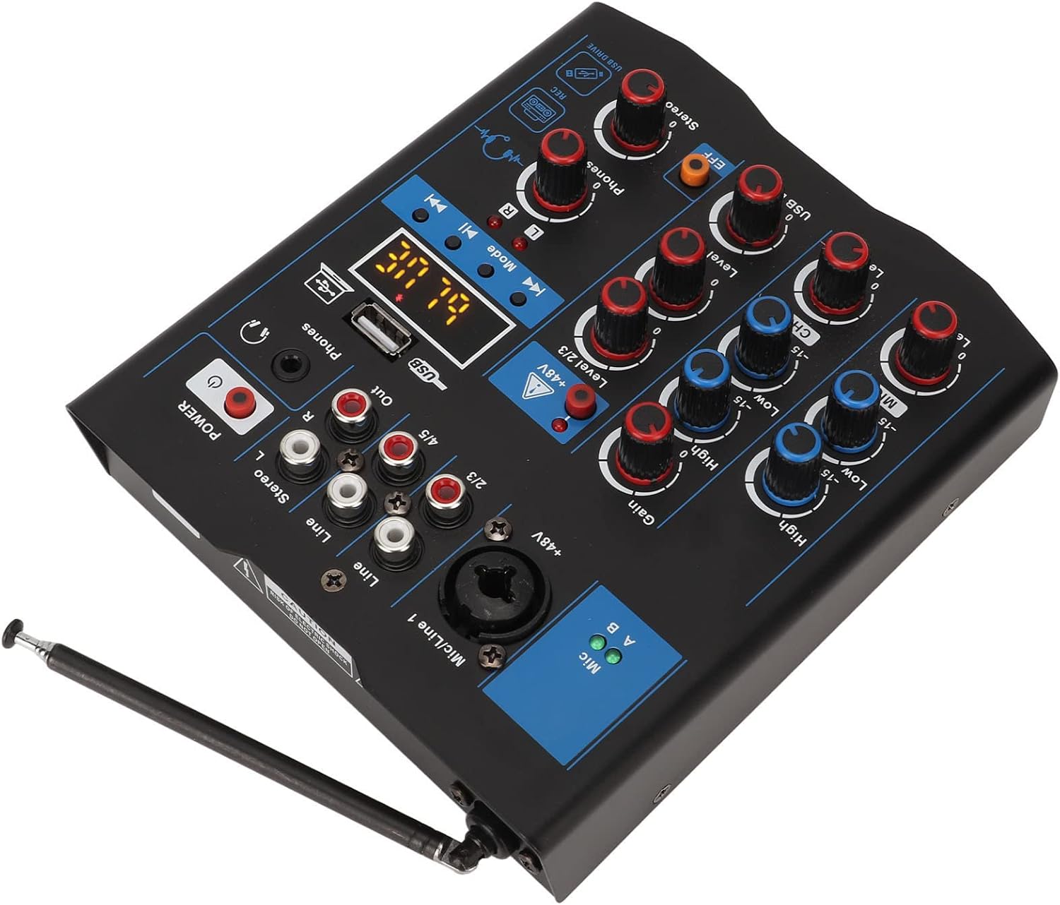 Microphone Mixer, 4 Channel Small Dust Proof VHF Antenna USB Bluetooth