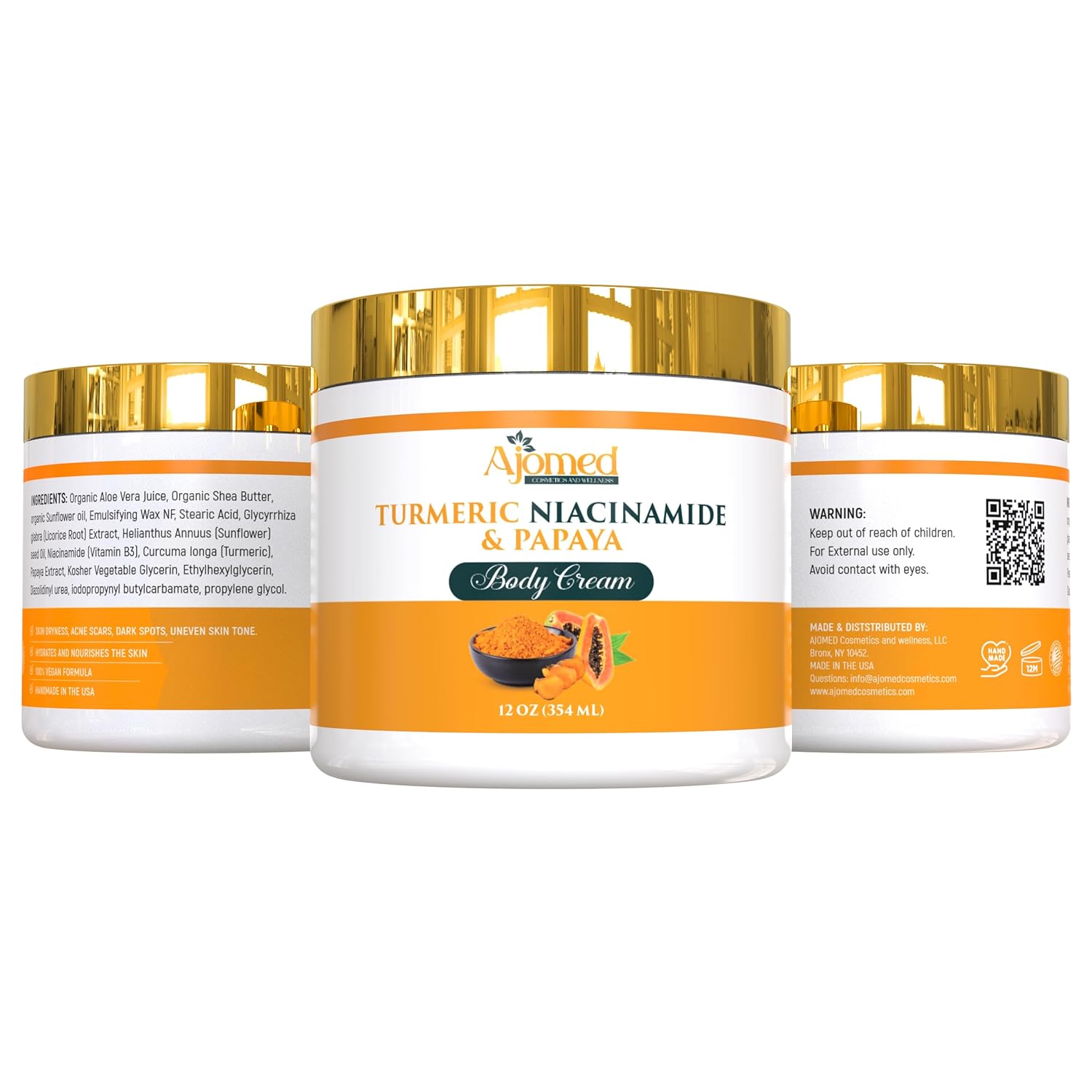 Turmeric body cream– Handmade Niacinamide papaya Turmeric Moisturizer lotion for Dark Spots, Hyperpigmentation, Acne Scars, Evens Tone- turmeric skincare -All Skin Types 8oz (CREAM) - Image 7