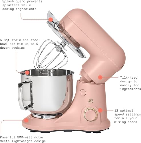 Miniatura 2 de Hermosa batidora de pie de 5.3 cuartos de galón, ligera y potente con cabezal inclinable, potente sistema de mezcla de 300 vatios y 12 ajustes de