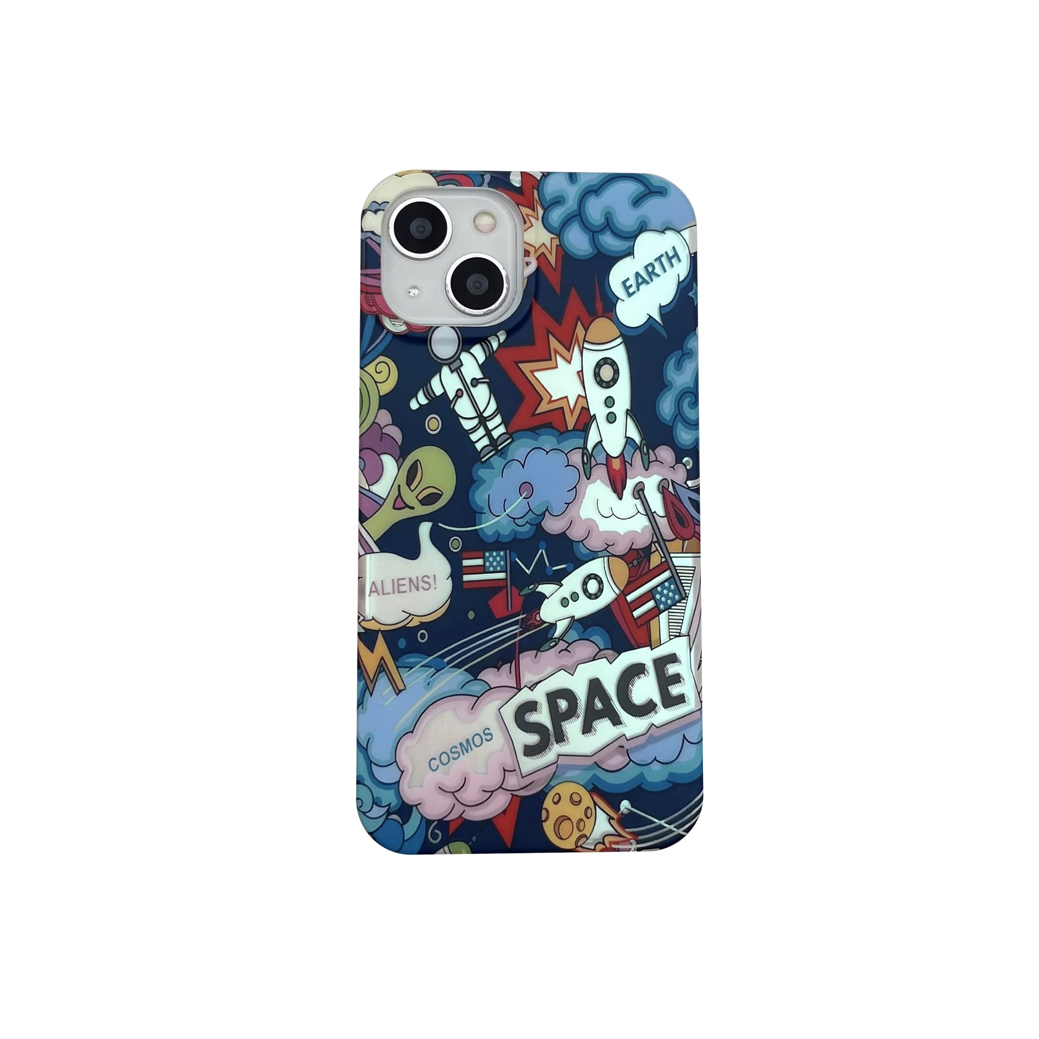 Yonds Queen Funda para iPhone 13, diseño de astronauta espacial luna cohete láser purpurina elegante IMD a prueba de golpes antideslizante funda de moda (Alien, iPhone 13)