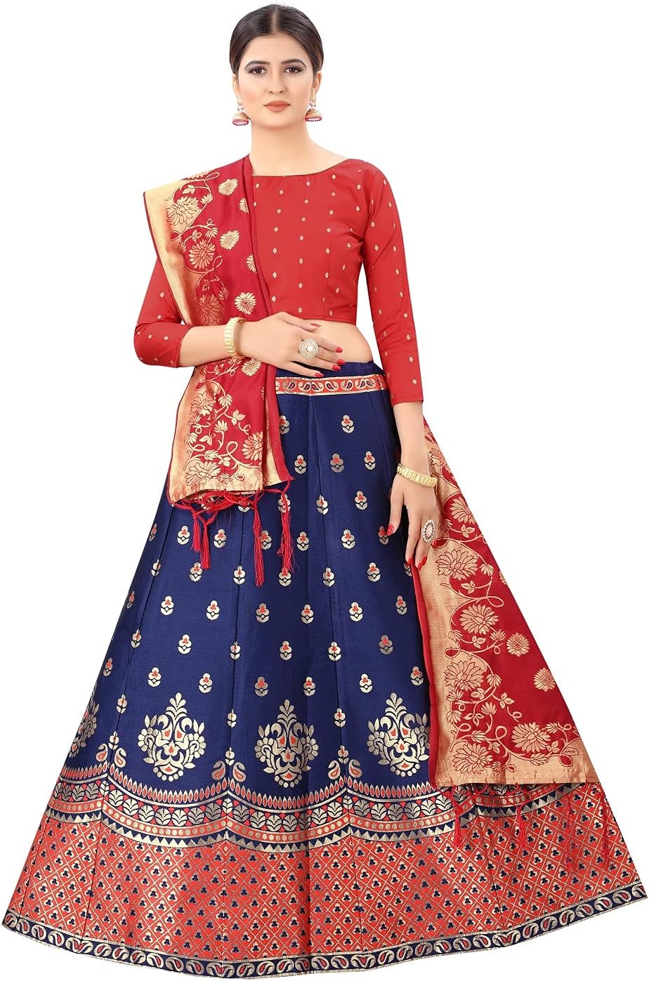 Dhyey fashionWomen's Wedding Special Semi Stiched Blue Heavy Jacquard Silk Lehenga Choli With Banarasi Duptta & Blouse., Blue1, One Size