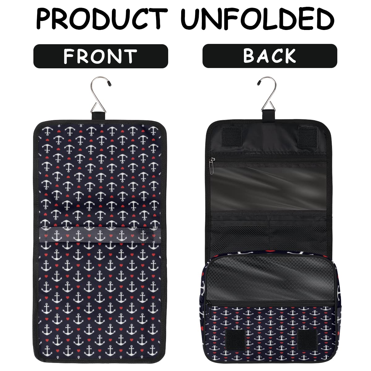 Kotwy Podróżna kosmetyczka Kotwy Serca Mycie Torba Unisex Wiszące przybory toaletowe Kosmetyczka Organizer do makijażu, wielobarwny, Jeden rozmiar