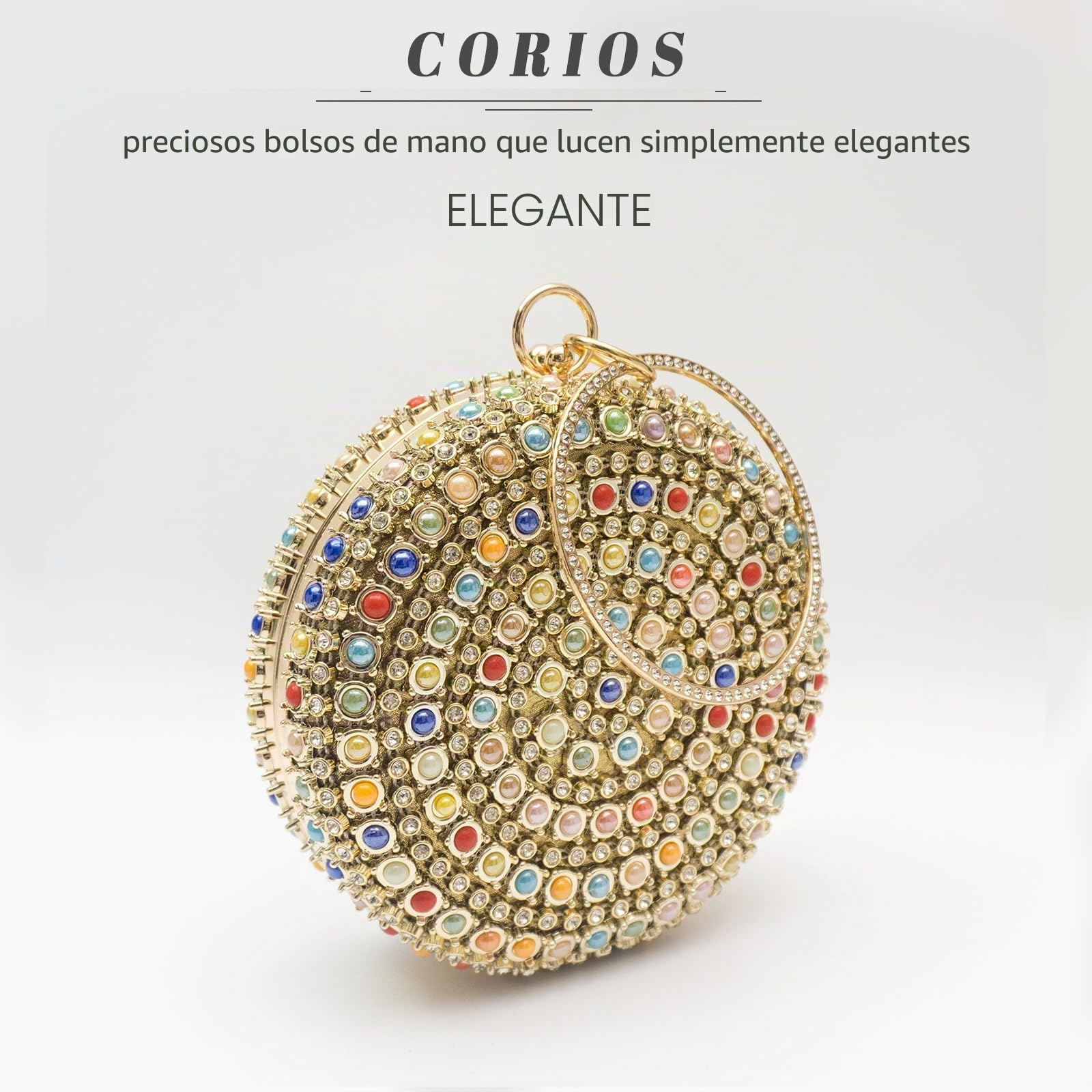 Bolso de Fiesta con Bola Redonda para Mujer Diamantes de Imitación Clutch Bolso de Boda Elegante Bolsa de Noche con Cuentas Bolso de Hombro Pequeña Formal Boda Banquete Bolsos Bandolera
