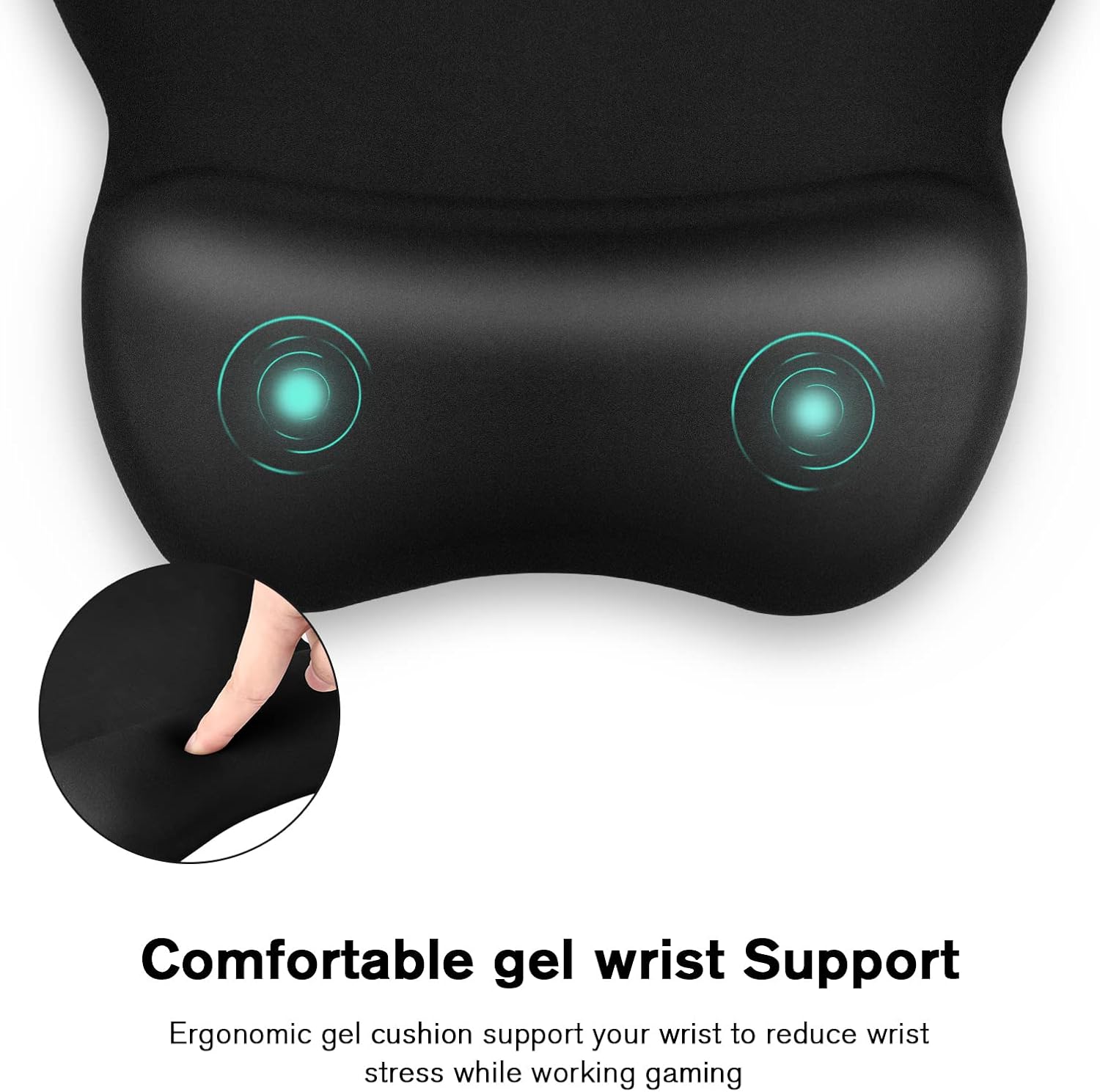 Ergonomic Gaming Mouse Pad with Wrist Support Gel Rest for Laptop at Internet Cafe, Home & Office, Non-Slip Silicone Base Mouse Mat MP02BL - Black