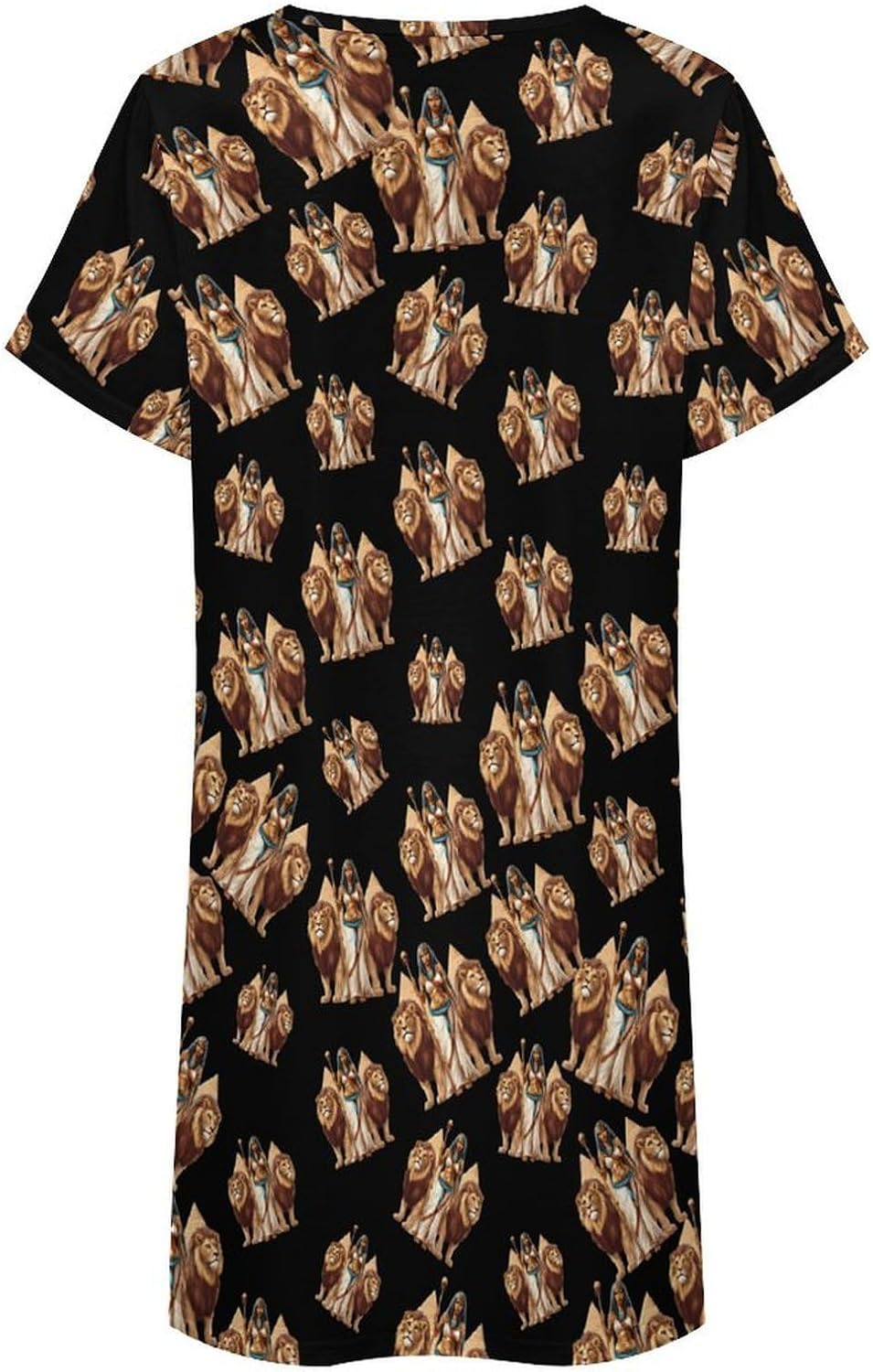 Egyptian Goddess Bastet Lion Nightgowns for Women Short Sleeve Sleep Dress Casual Sleepshirt Night Gowns Pajamas