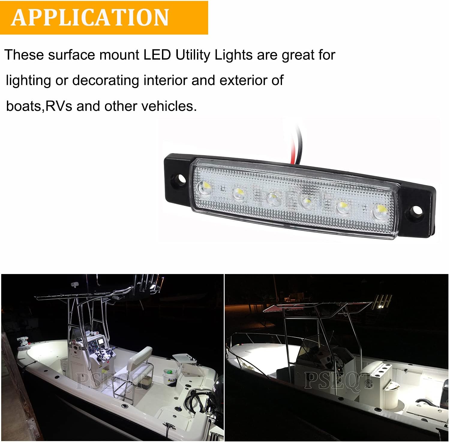 PSEQT LED Boat Interior Lights Marine Courtesy Light Strip Deck Transom Cockpit Navigation Lighting Waterproof for Fishing Pontoon Kayak Yacht Sailboat (White 10Pcs)