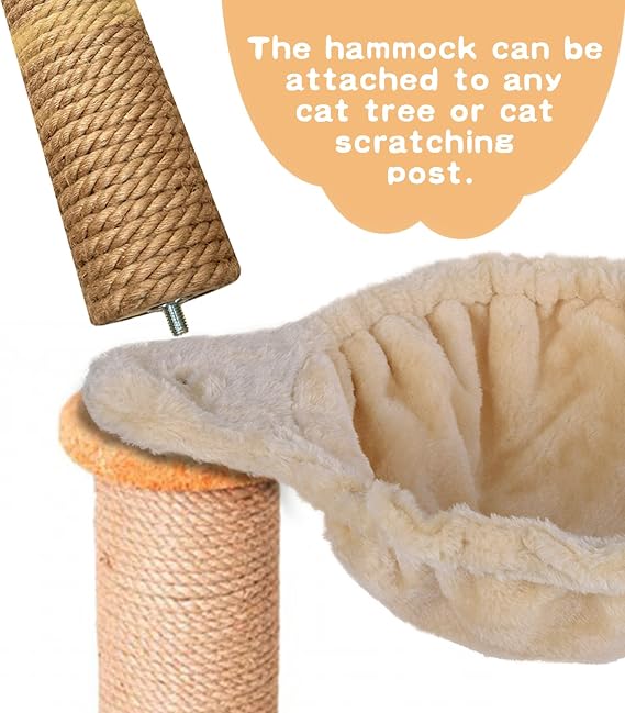 UXIETIN Beige Cat Hammock, Extra Large (12.4), Cozy Hammock with Deep Basket, Attachment Design for Cat Tower
