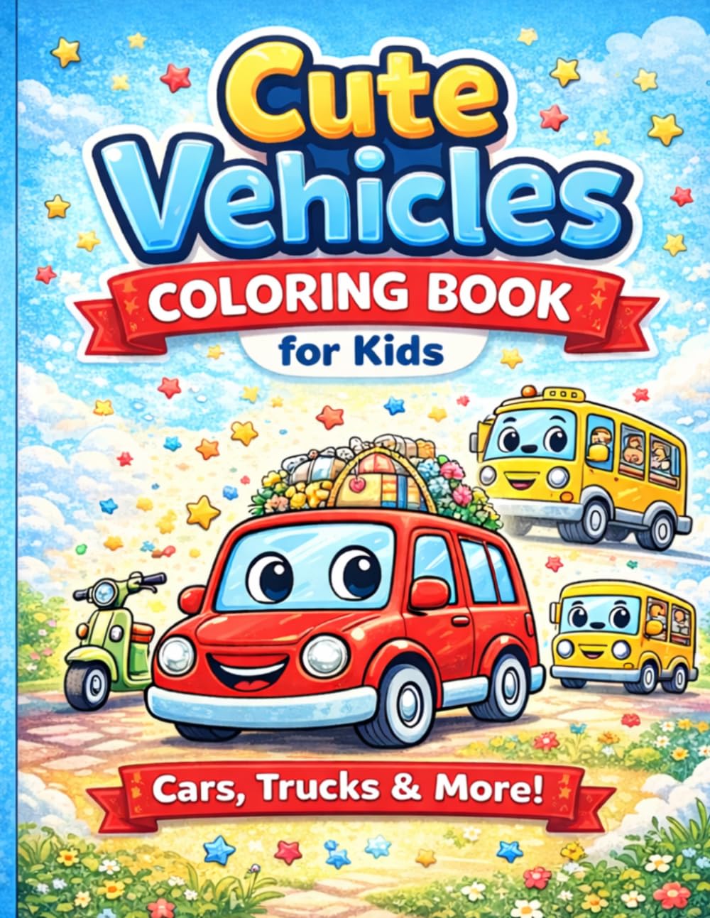 Cute Vehicles Coloring Book for Kids: Cars, Trucks & More!