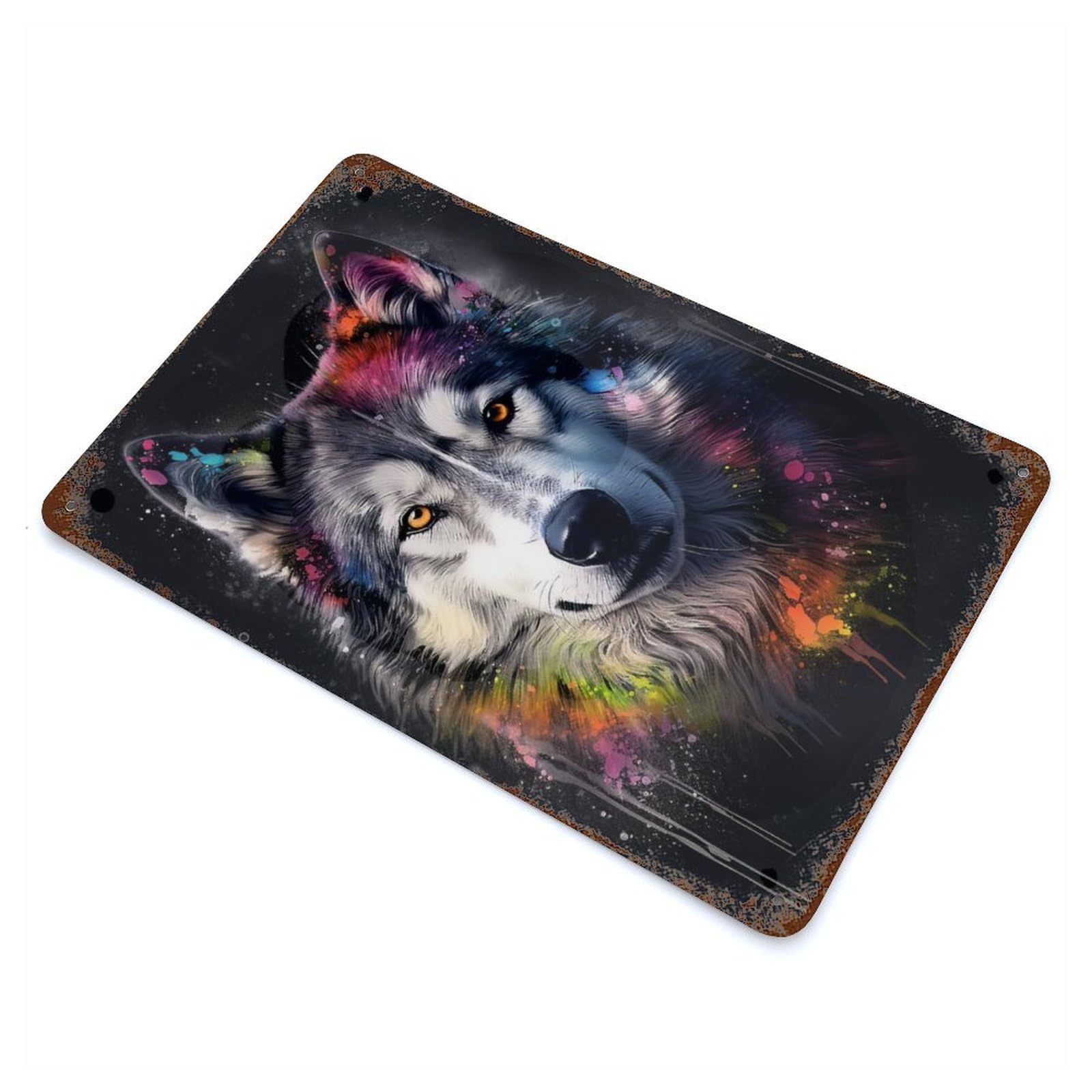Malamute Dog Painting Vintage Wall Sign 11.8"x7.9", Rust Effect Metal Decor for Living Room, Hallway And Home Decor