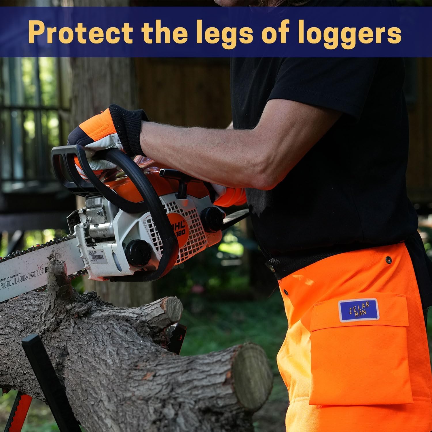 Tapas de motosierra, delantal de seguridad para motosierra, pantalones de protección para motosierra con cinturón y bolsillo ajustables, equipo de protección forestal