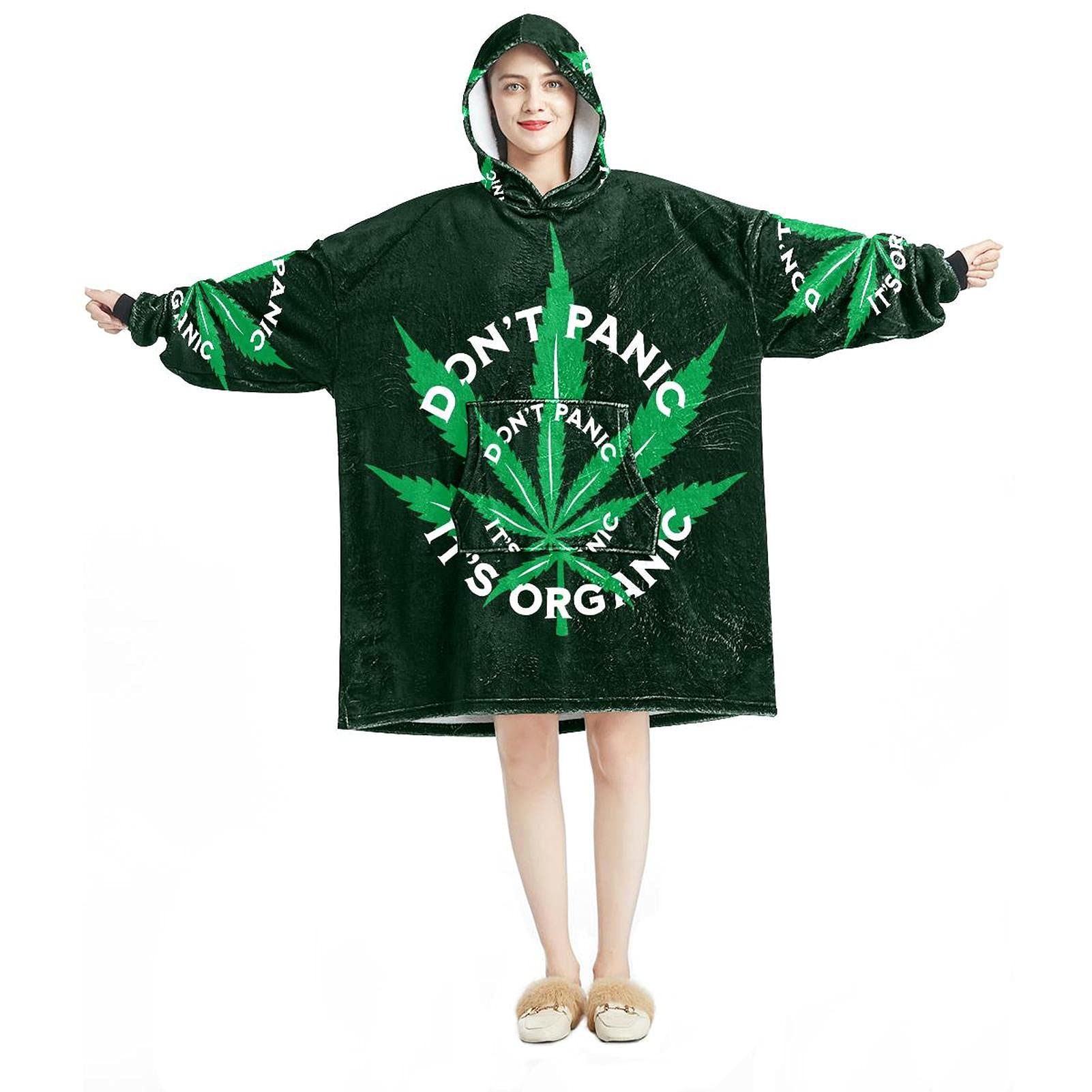 Eslifey Unisex Multicolor 04 Oversized Hoodie Blanket Sweatshirt, Sherpa Flannel Wearable Blanket Hoodies With Pocket For Adults Men Women, Cannabis Leaf Marijuana Leaves