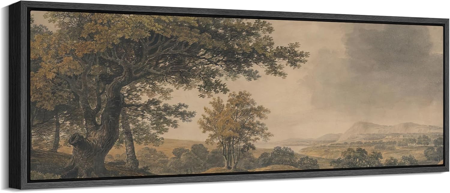 SIGNFORD Large Framed Canvas Antique Woodland Valley Landscape Illustrations Modern Art Calm Warm for Living Room, Bedroom, Office - 60"x20"