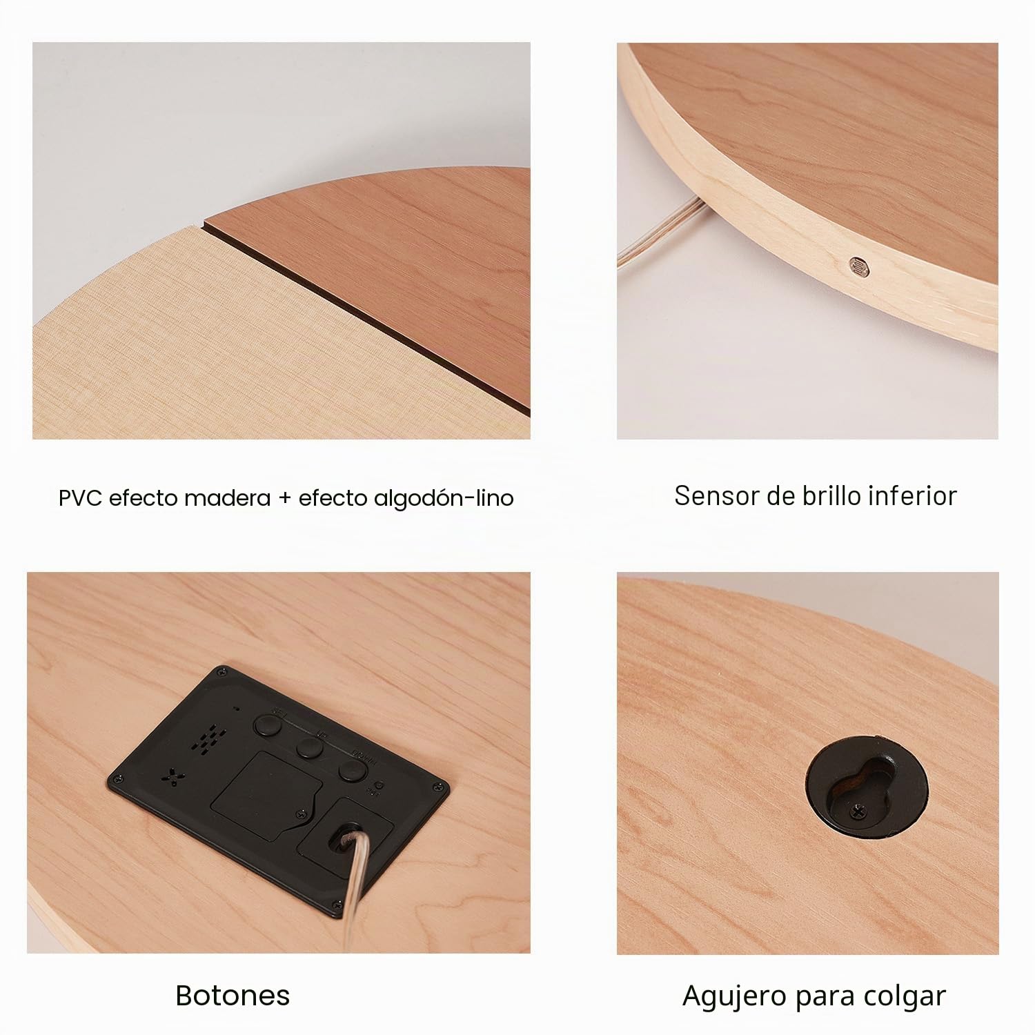 Reloj Digital de Pared de Madera con Pantalla Grande LED de Atenuación Automática Silencio Redondo 12/24 Horas Interruptor Colgante Enchufable para Casa Salón Oficina