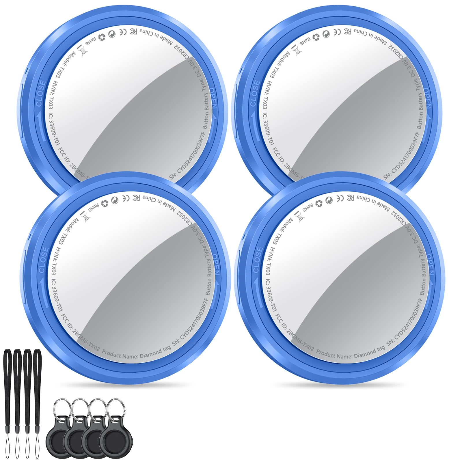 Tracker Tag 4 pezzi, Bluetooth Trova Oggetti Compatibile con Apple Dov'è (solo iOS), Smart Tracker Localizzatore per Bagagli/Borse/Portafogli, Chiavi Tag Tracking, Batteria Sostituibile, Blu scuro