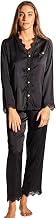 Laura in - Women's Satin Silk Pyjamas with Lace 2 Pieces Button Top Shirt and Long PantsL1403
