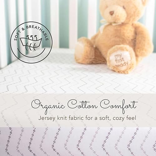 Miniatura 6 de Guava Lotus - Juego de 2 sábanas bajeras de viaje para cuna, 100 % algodón orgánico, para el patio de juegos de bebé y colchón para cuna, tejido de