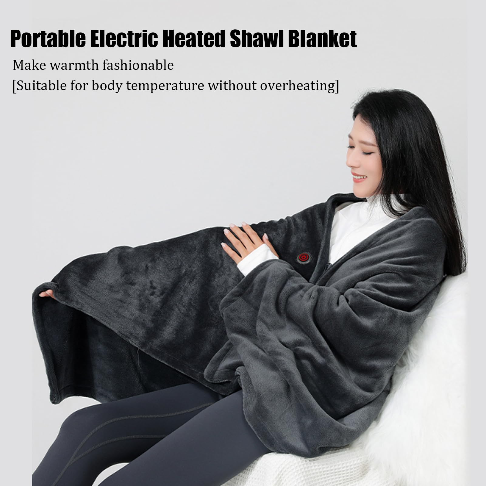Couverture chauffante électrique sans fil rechargeable par USB, châle électrique, 9 zones de chauffage, 3 niveaux de chaleur, rapide en 20 secondes, lavable pour camping/bureau/voyage