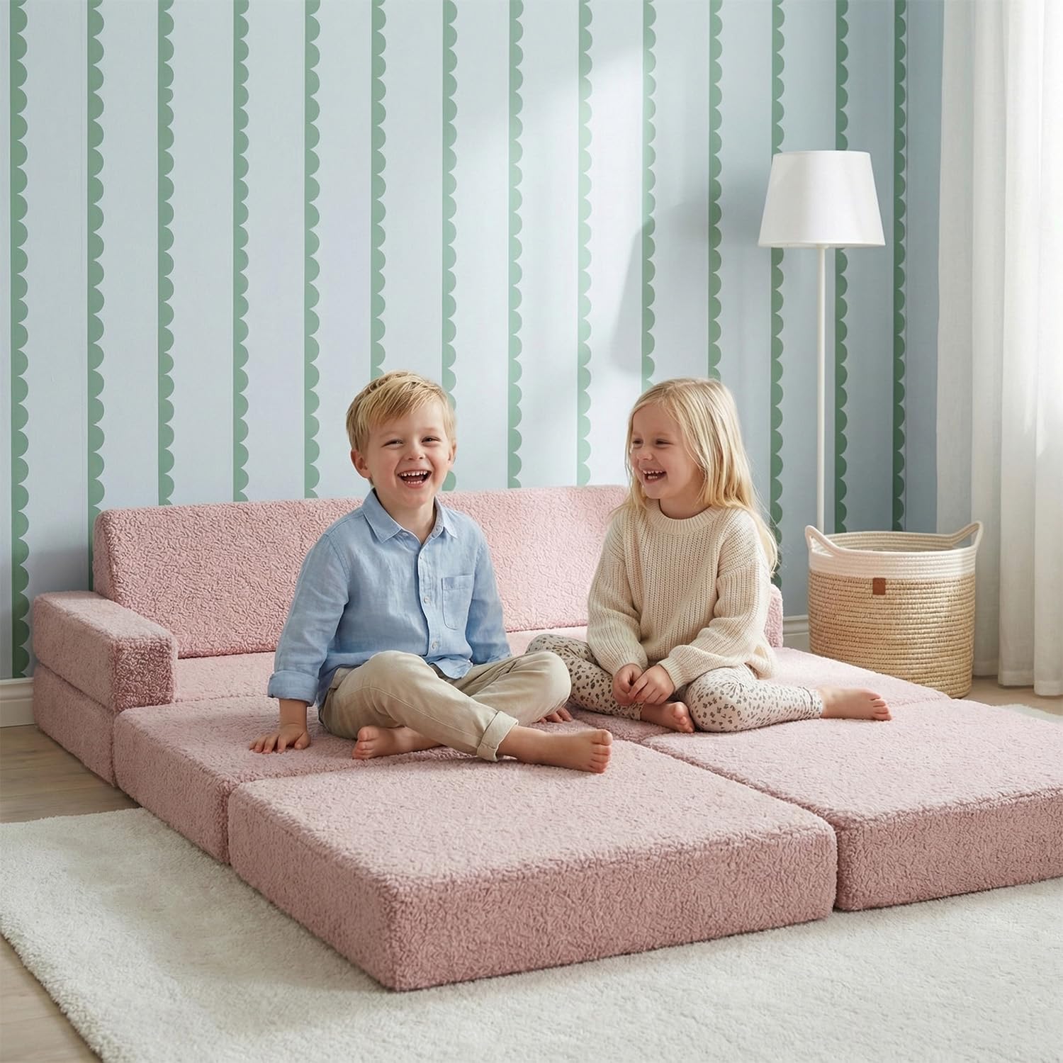 KiddyMoon Sofás Plegables para Niños Funda De Peluche Teddy Sillón Colchón Infantil Plegable, Rosa,Sofás