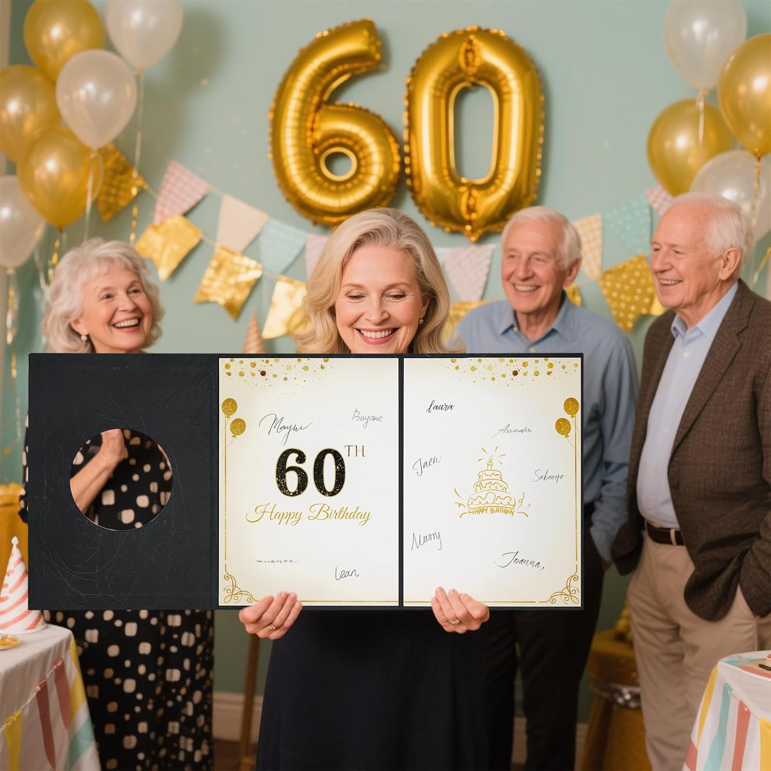 IRENE 60th Birthday Decorations, Black Gold Happy 60th Birthday Anniversary Party Guest Book for Men Women Alternative Signature Board Card for Creative Signing Party Supplies - Image 6