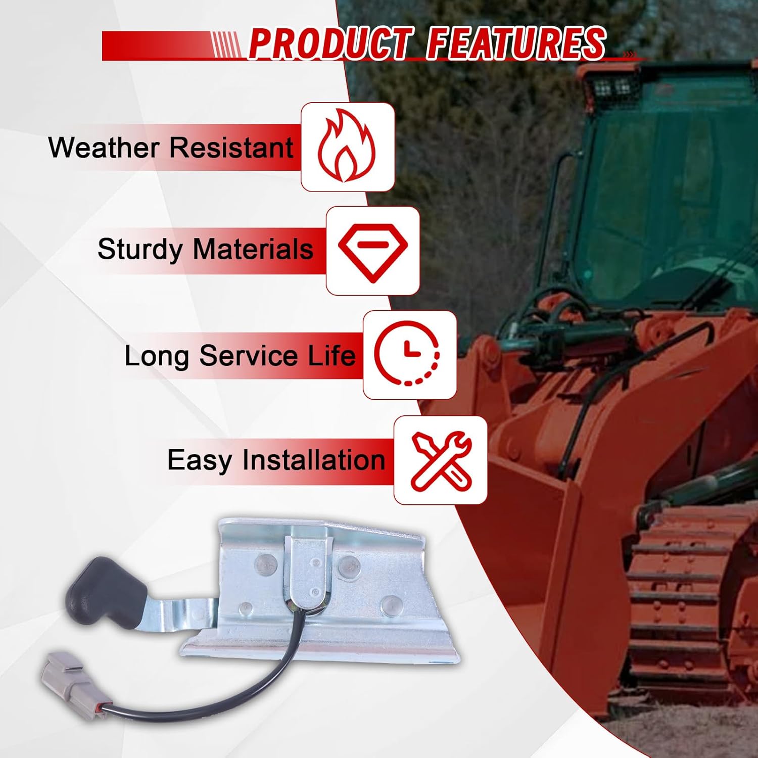 Door Latch Lock, 7109661 1PC Skid Steer Loader Front Door Latch Lock with Sensor Replacement for Bobcat T250 T300 T450 T550 T590 T650 T740 T750 T770 T870