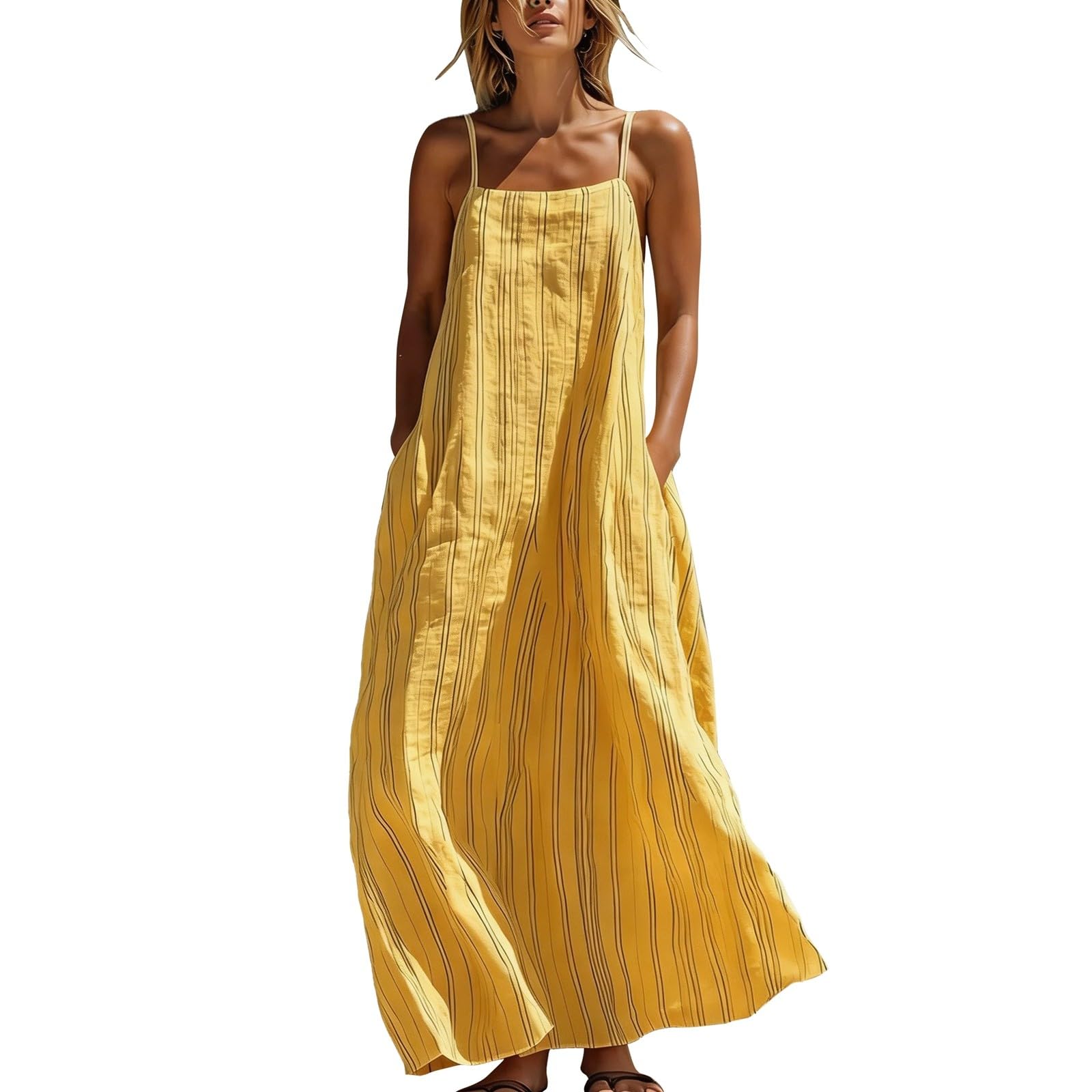 Robe maxi à rayures verticales et bretelles spaghetti