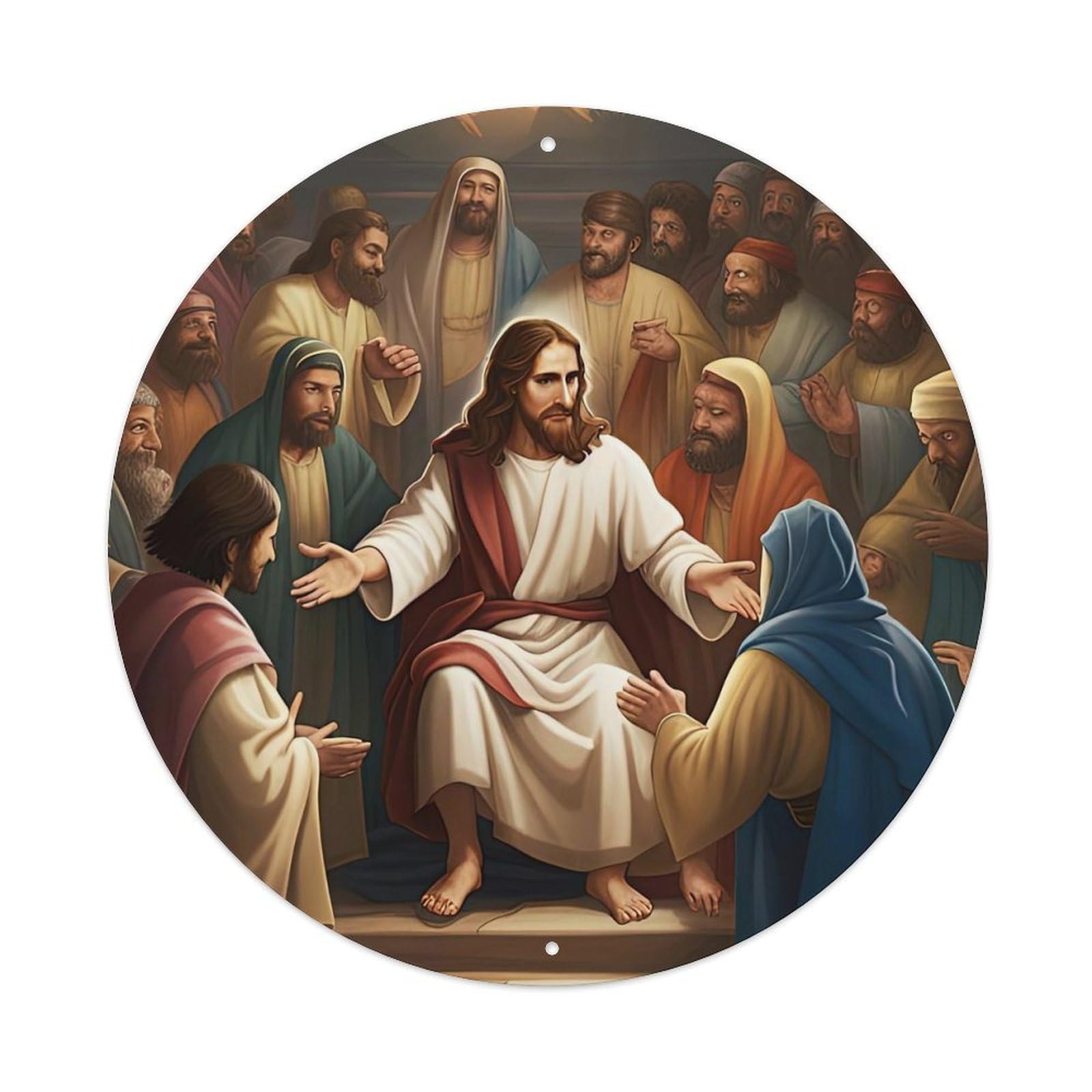 Jesus And The Believers Religious Poster 5 Vintage Metal Tin Sign Plaque Wall Decor for Cafe, Club, Garden Round Metal Poster 8x8Inch