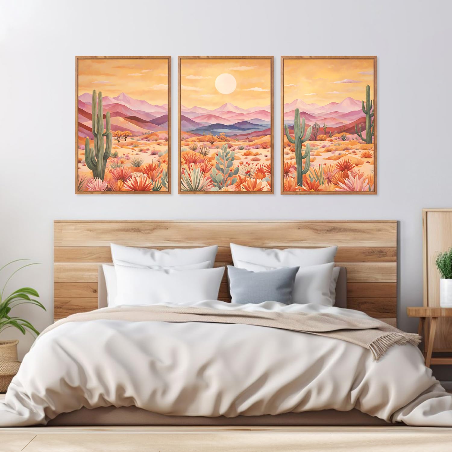 HOURIA Kunstdruck auf Leinwand, abstrakter Sonnenuntergang, Bergwüste, Kaktus, 40,6 x 61 cm, Vintage-Südwest-Landschaft, Wanddekoration, moderner Boho-Kunstdruck für Büro, Bauernhaus, Wohnzimmer, 3