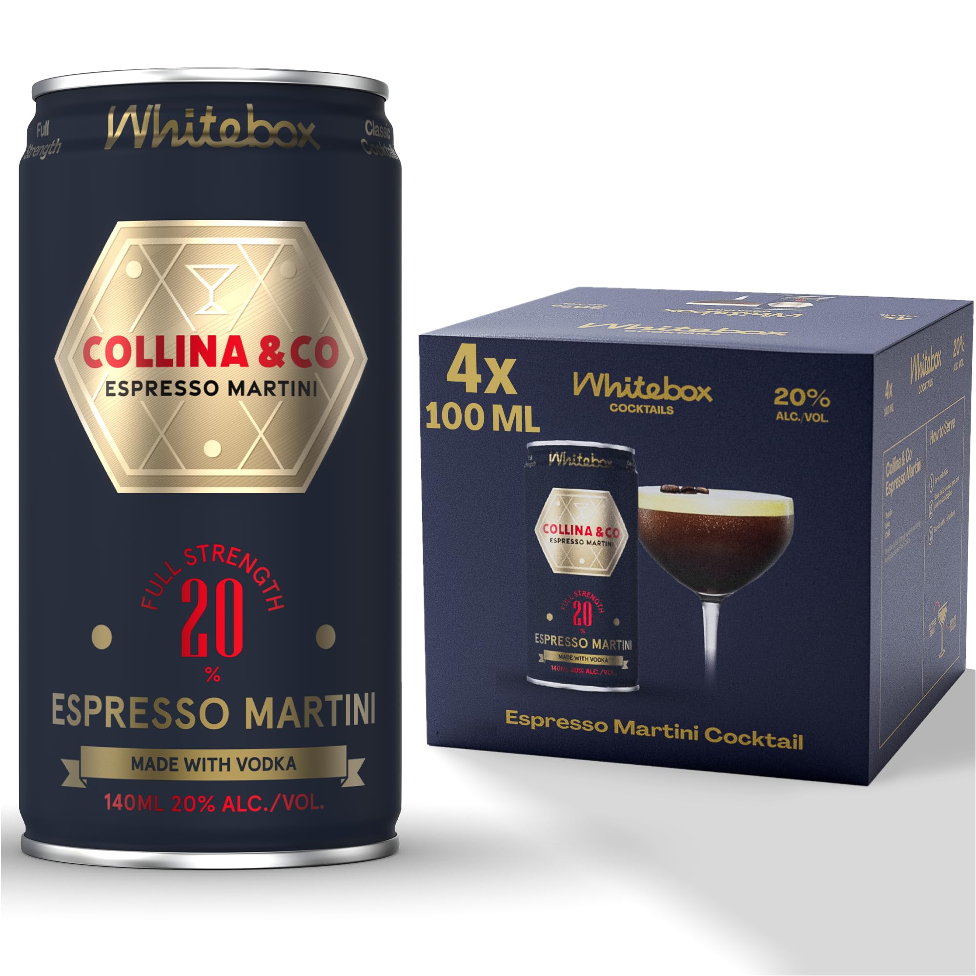 WHITEBOX COCKTAILS Single Serve Classic Collina & Co Espresso Martini — Case of 4 Cocktail Cans | Classic Full Strength Espresso Martini Cocktail | Pre-mixed Cocktails Ready To Drink 4x140ml