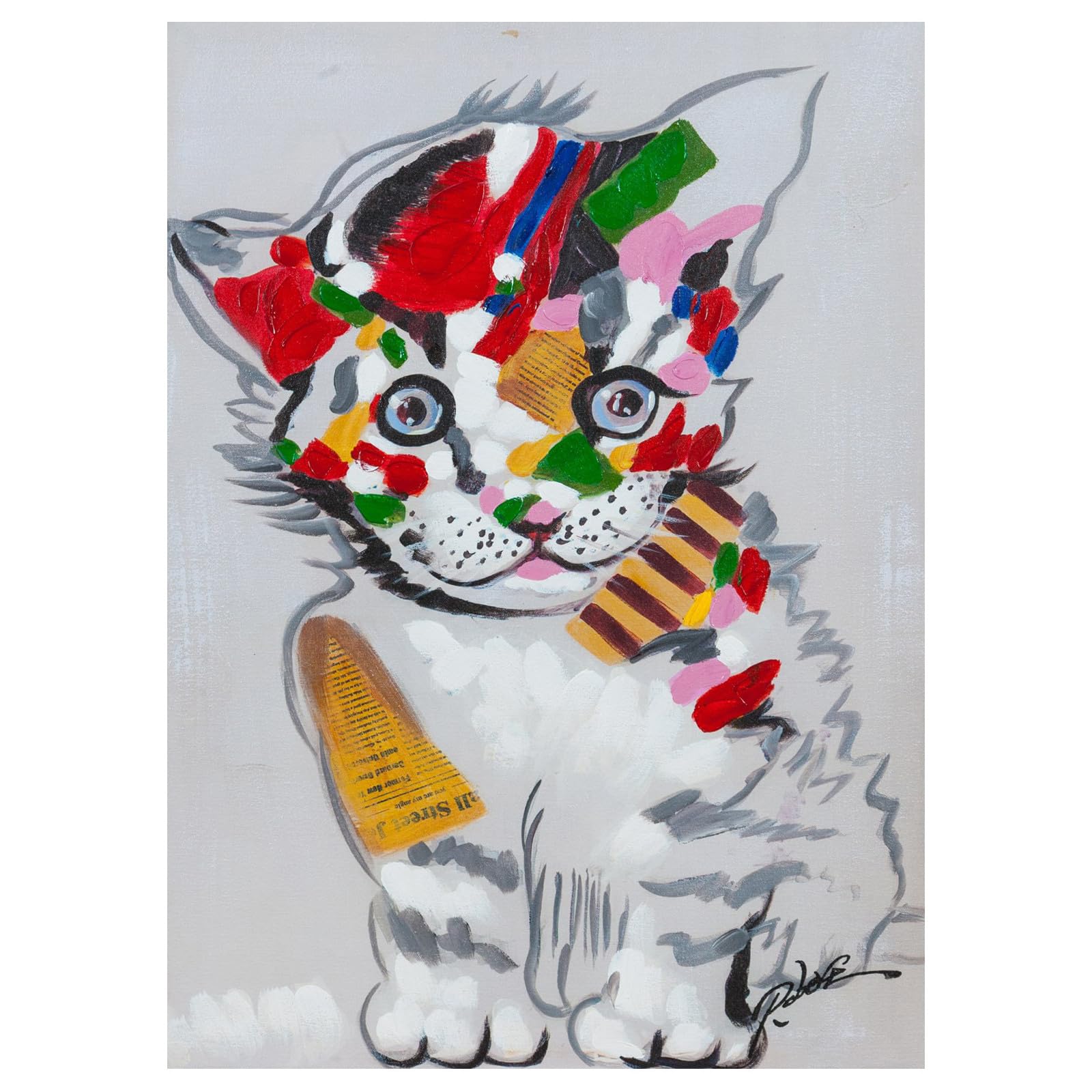 Tableau huile sur toile peint main multicolore déco murale salon 50x3x70 cm