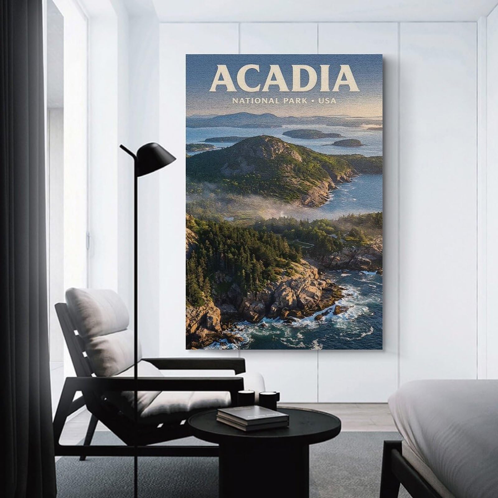 Junmoney Acadia National Park Vintage Travel Wall Decor Canvas Print, 20x30inch(50x75cm), for Home Lounge, Bedroom Or Reading Nook, Decorative Artwork for Empty Walls