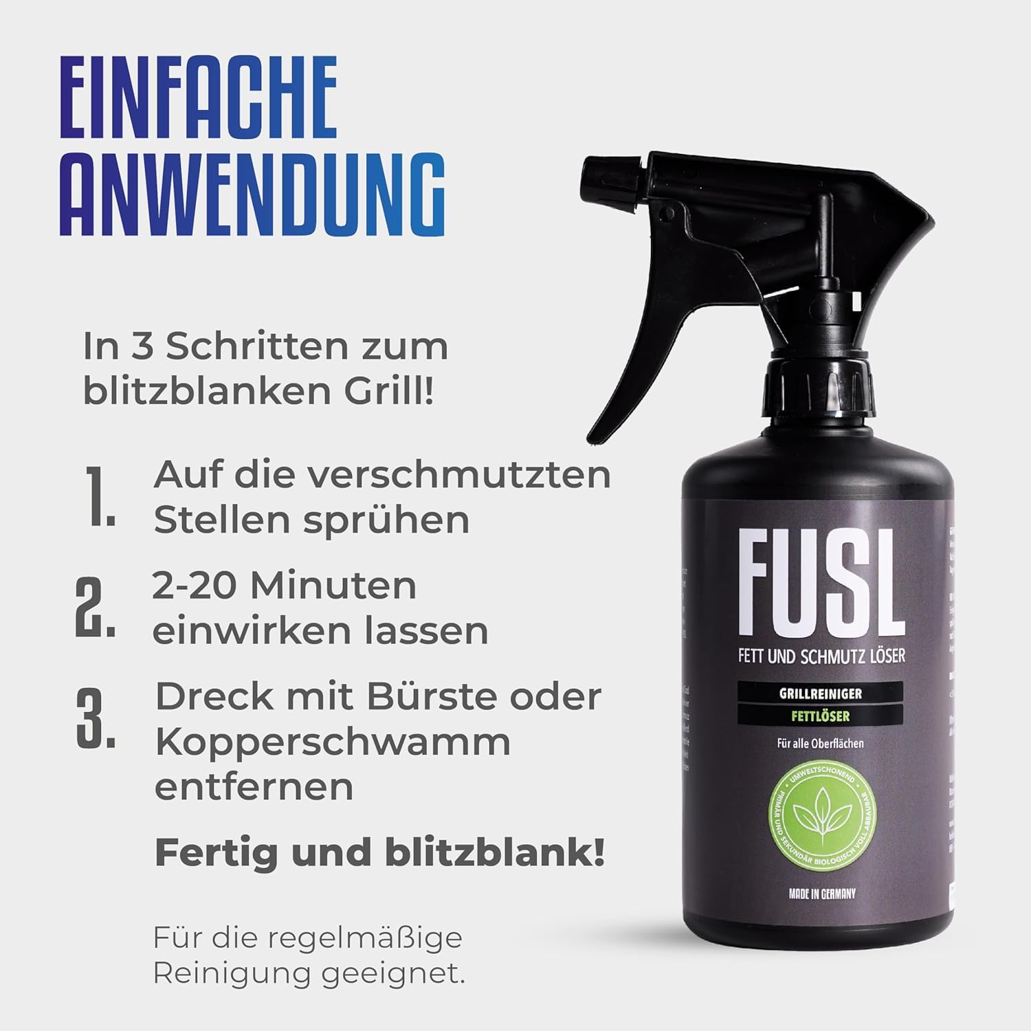 Fettlöser – Starke Fettentfernung perfekt für den Grill bei Verschmutzungen durch Fett, Eiweiß & Stärke – Vielseitig Einsetzbar auf Edelstahl, Aluminium und Kunststoff 500ml